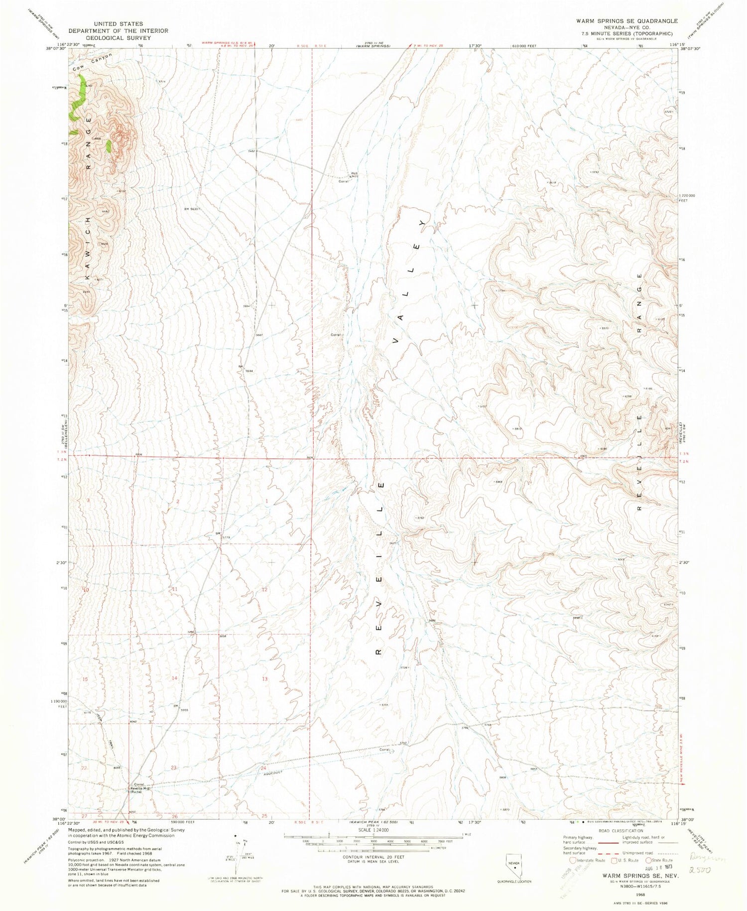 Classic USGS Warm Springs SE Nevada 7.5'x7.5' Topo Map Image