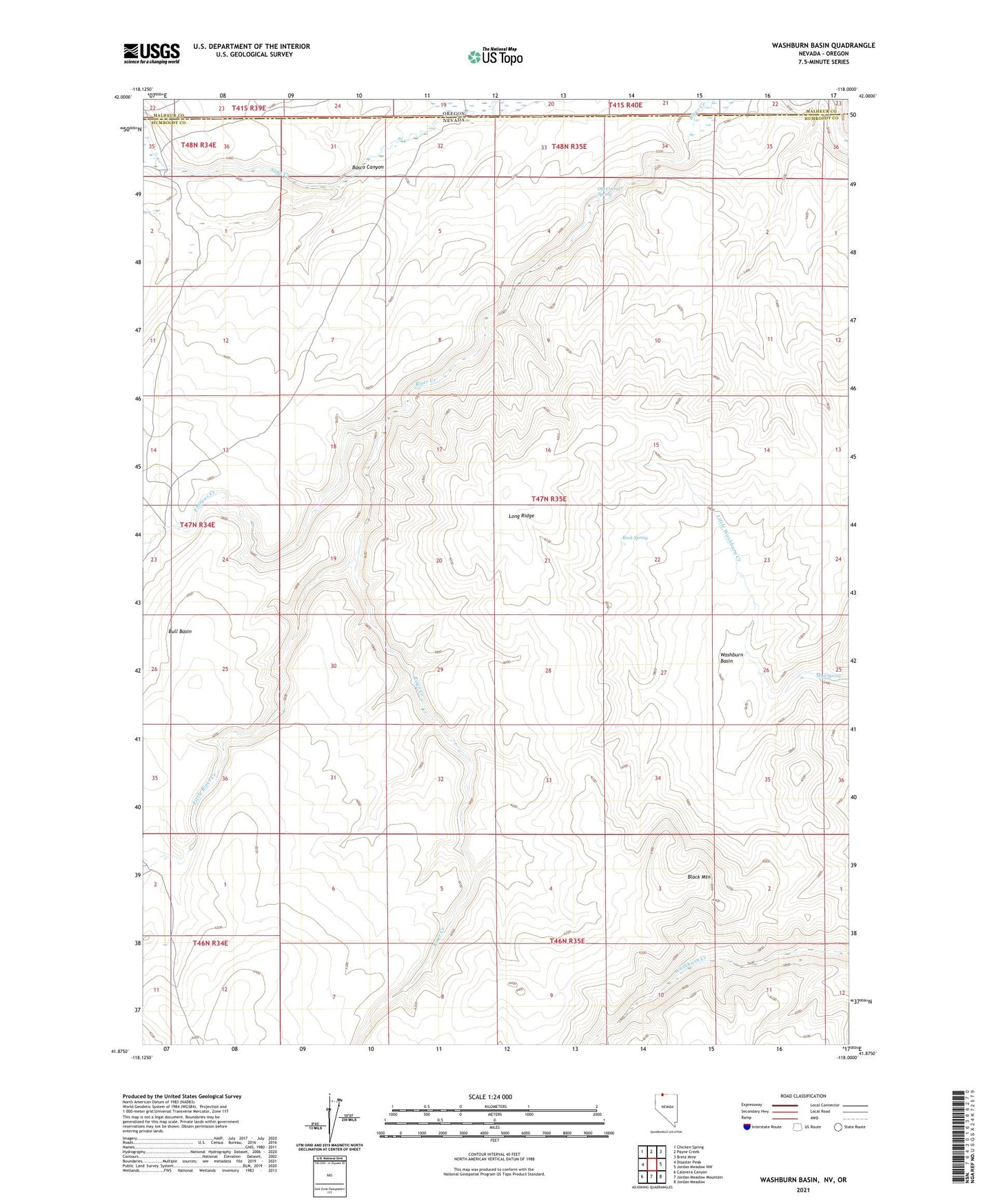 Washburn Basin Nevada US Topo Map Image