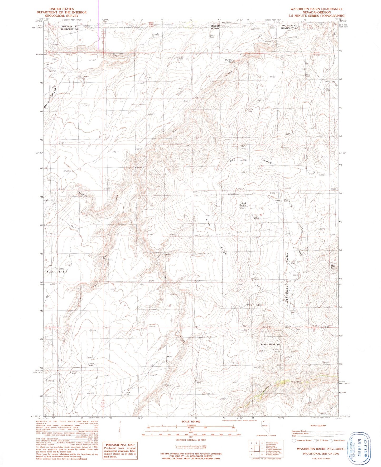 Classic USGS Washburn Basin Nevada 7.5'x7.5' Topo Map Image