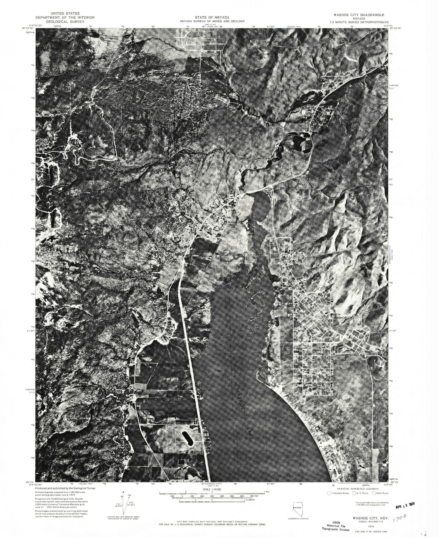 Classic USGS Washoe City Nevada 7.5'x7.5' Topo Map Image
