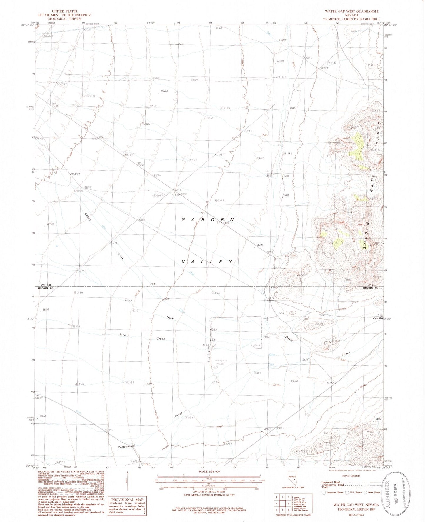 Classic USGS Water Gap West Nevada 7.5'x7.5' Topo Map Image