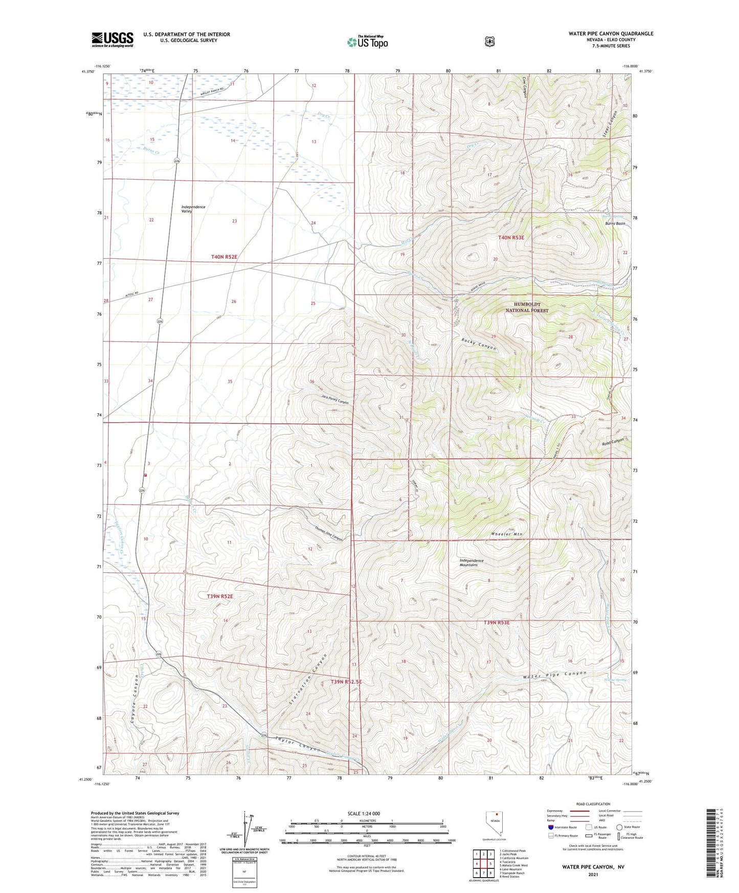 Water Pipe Canyon Nevada US Topo Map Image