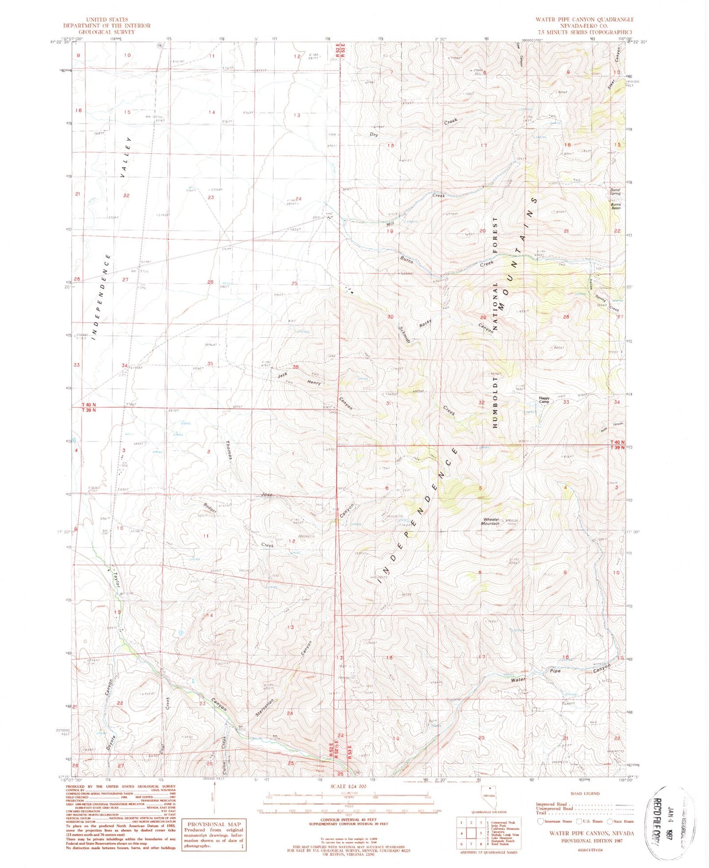 Classic USGS Water Pipe Canyon Nevada 7.5'x7.5' Topo Map Image