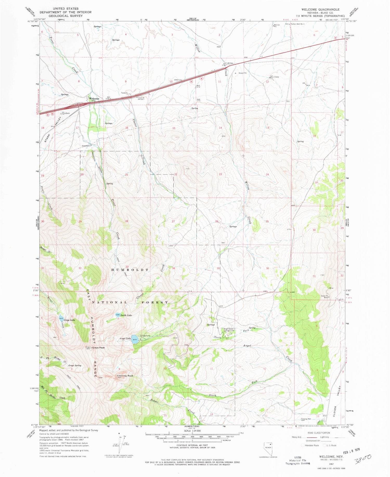 Classic USGS Welcome Nevada 7.5'x7.5' Topo Map Image