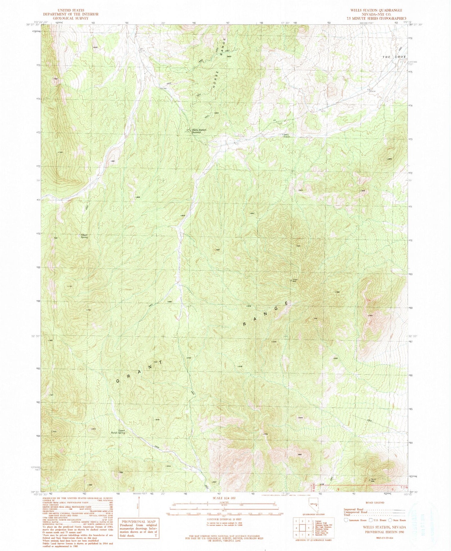 Classic USGS Wells Station Nevada 7.5'x7.5' Topo Map Image