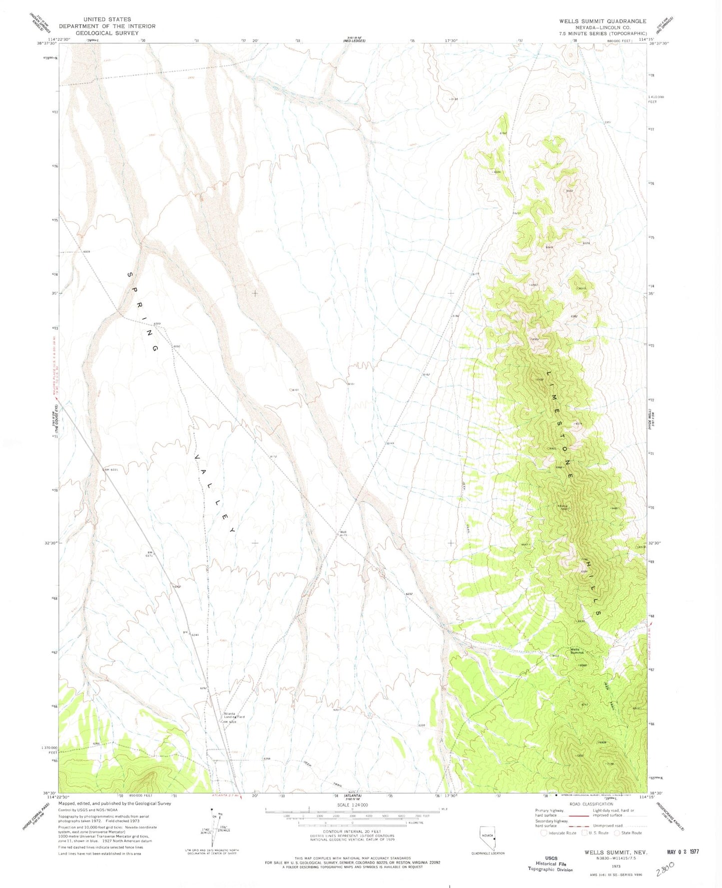 Classic USGS Wells Summit Nevada 7.5'x7.5' Topo Map Image