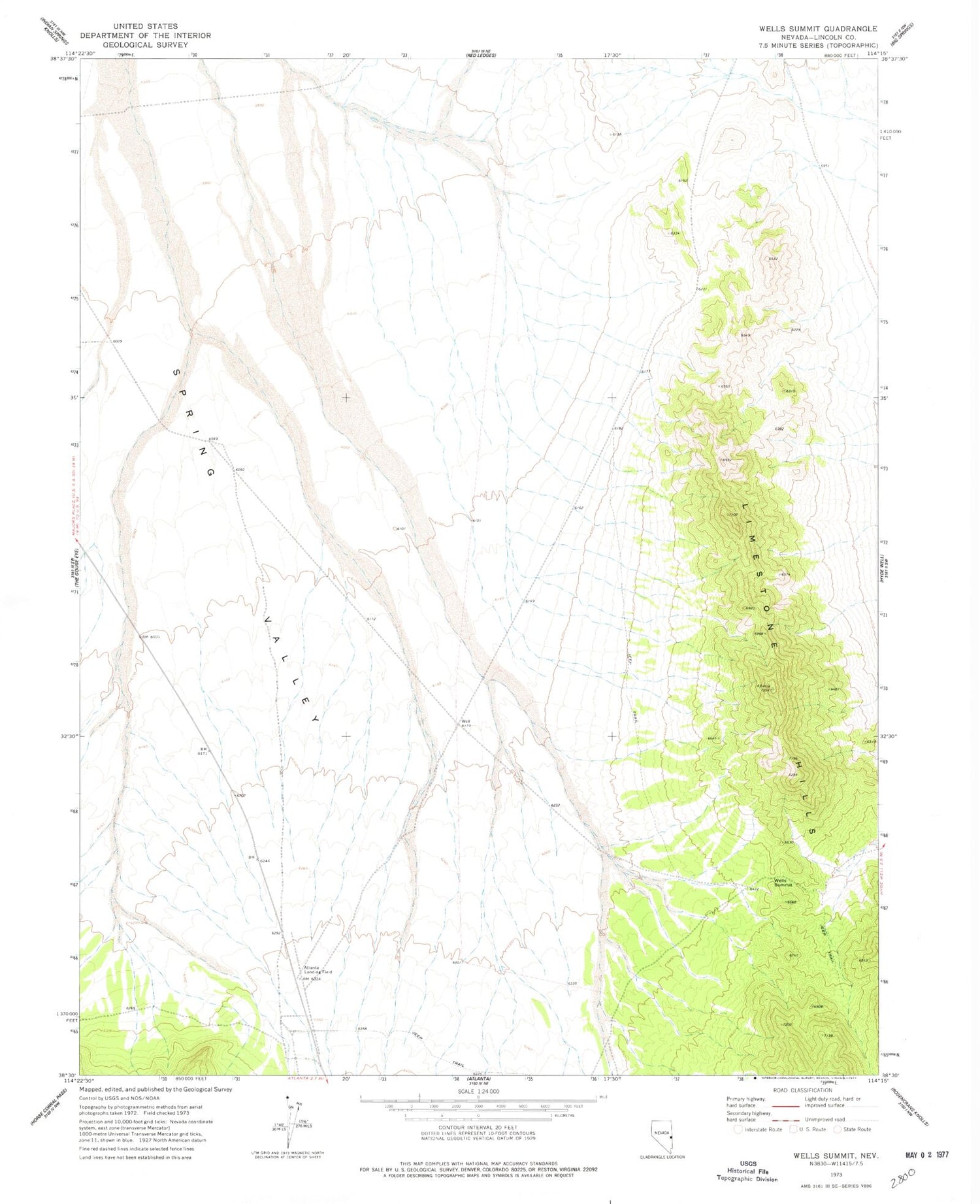 Classic USGS Wells Summit Nevada 7.5'x7.5' Topo Map Image
