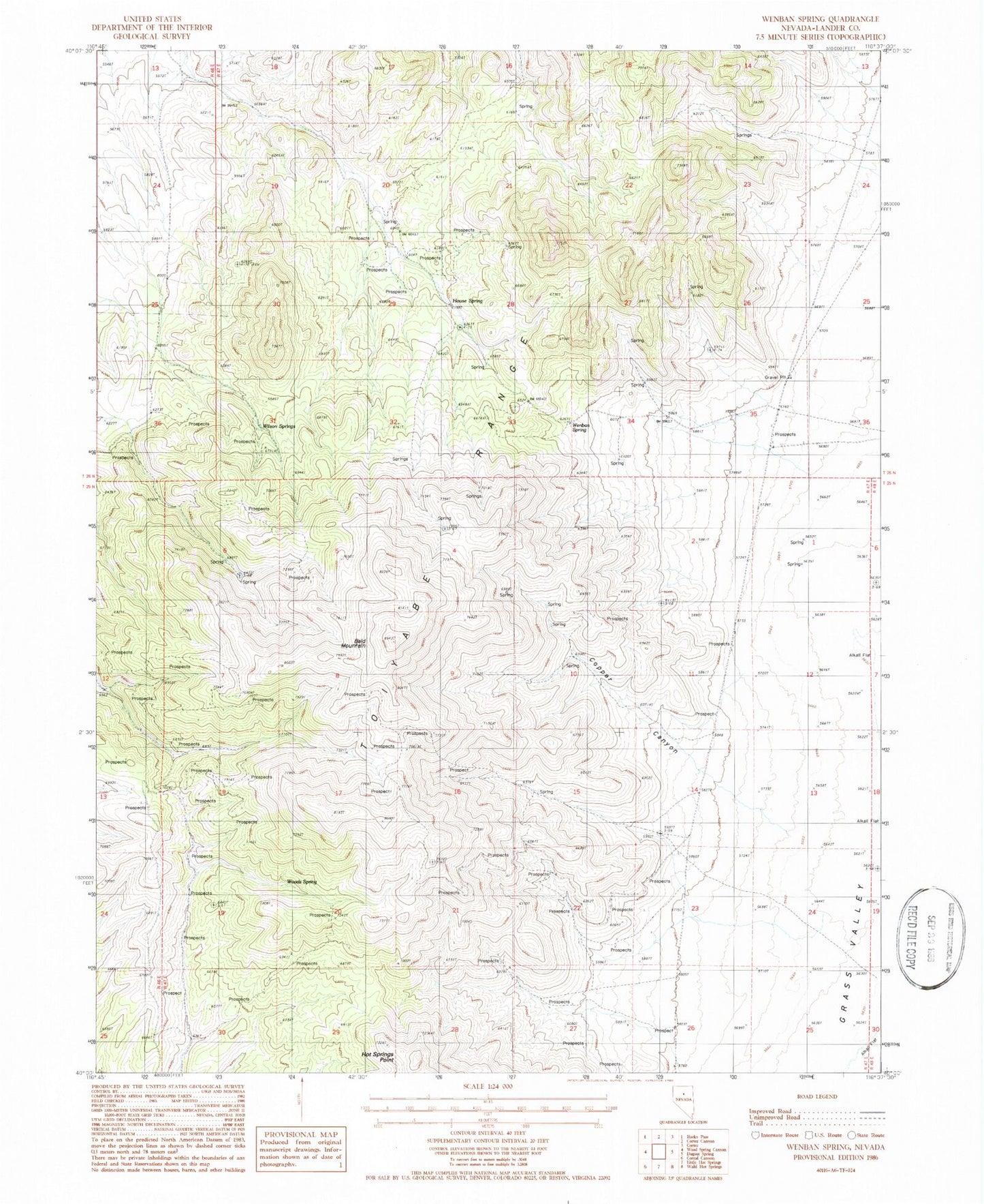 Classic USGS Wenban Spring Nevada 7.5'x7.5' Topo Map Image