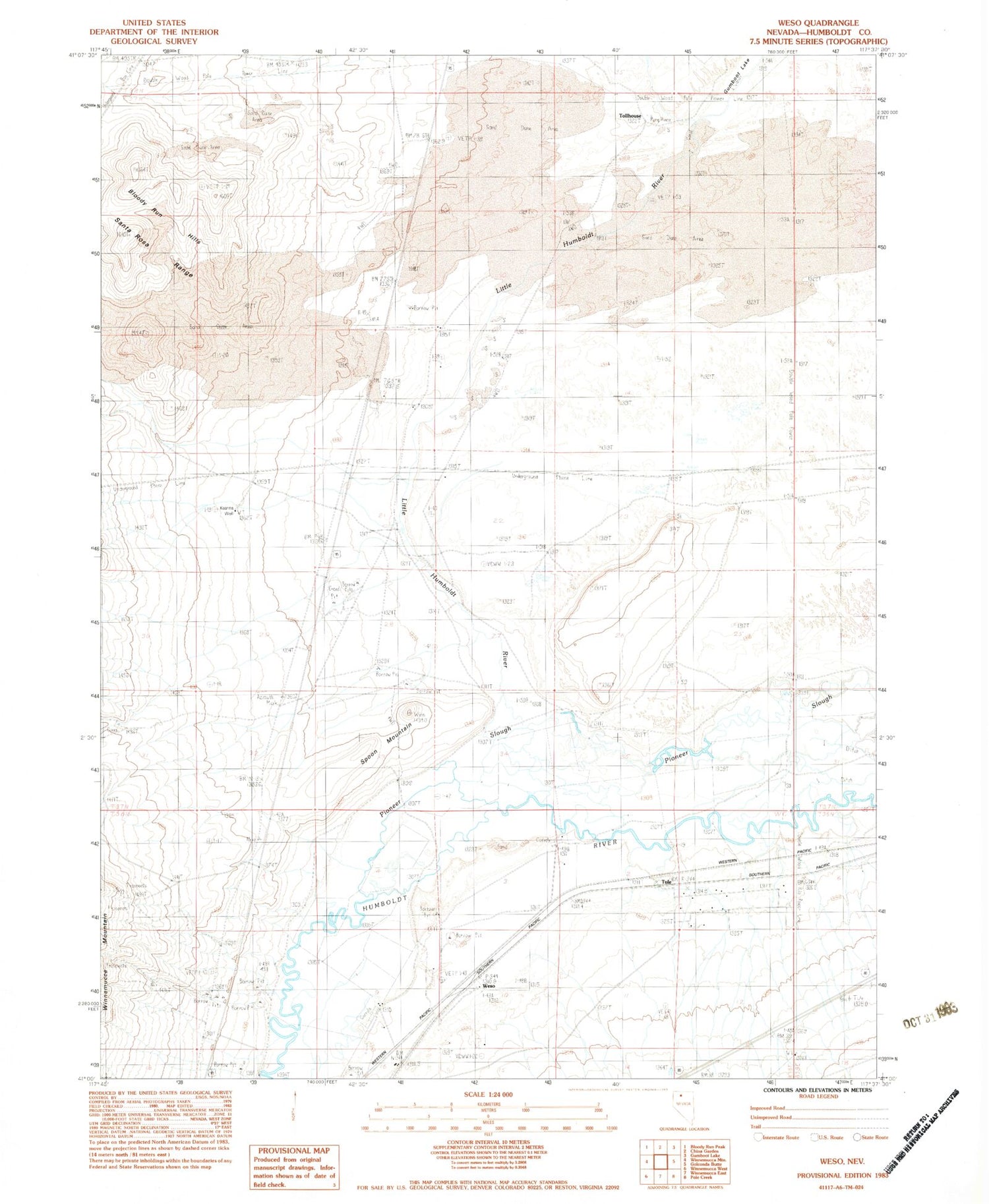 Classic USGS Weso Nevada 7.5'x7.5' Topo Map Image