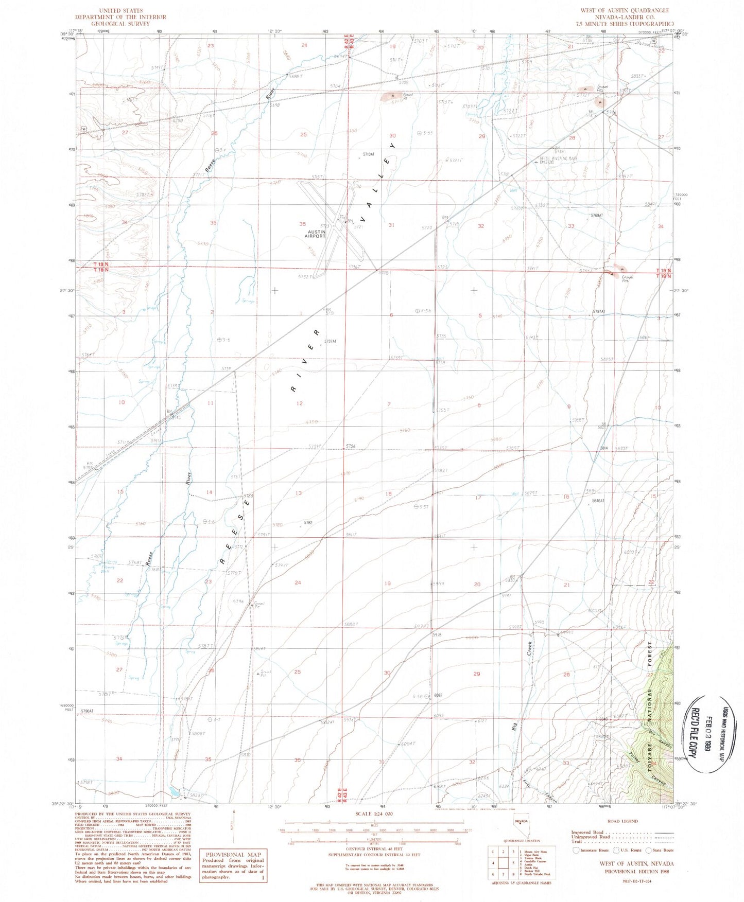 Classic USGS West of Austin Nevada 7.5'x7.5' Topo Map Image