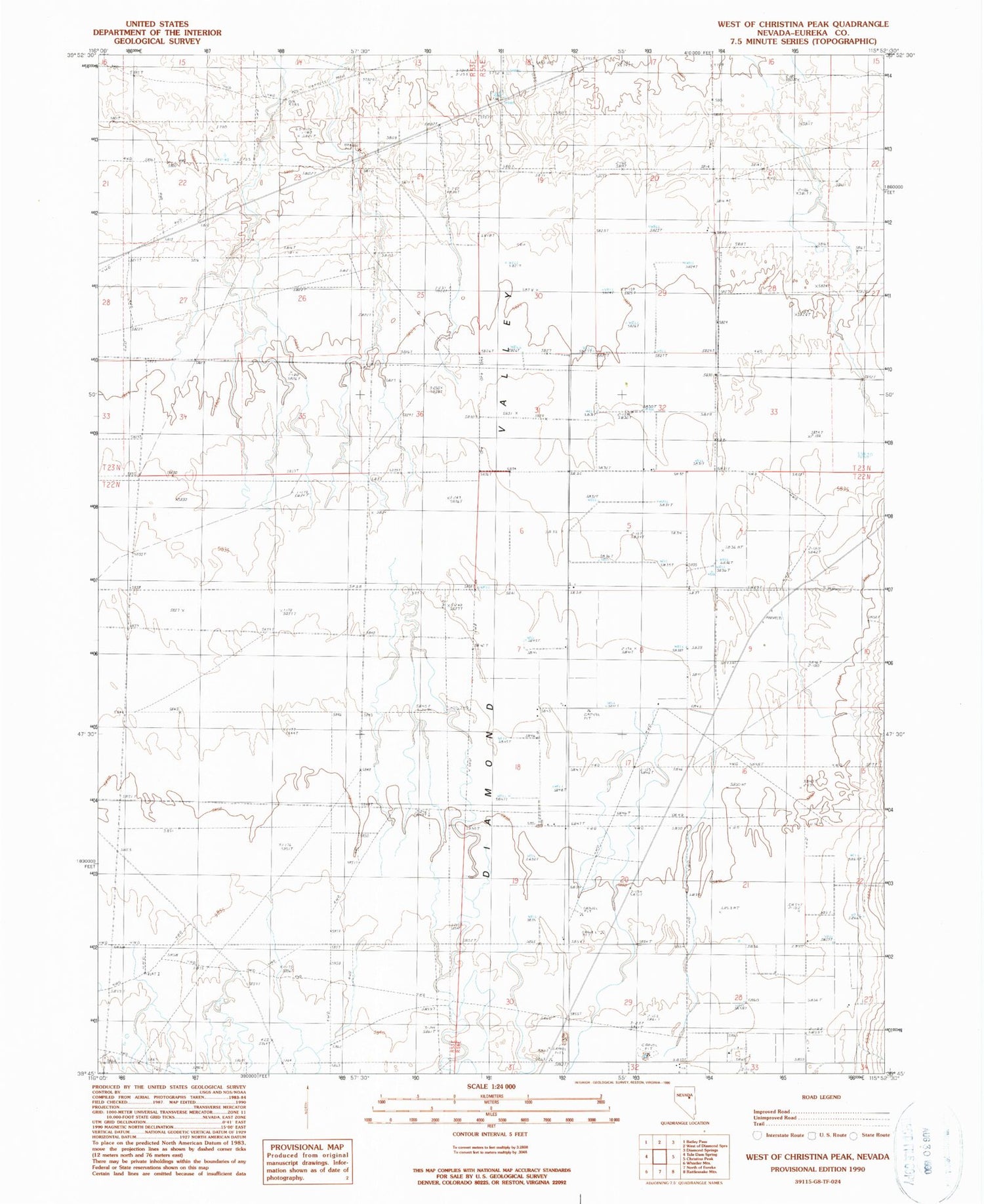 Classic USGS West of Christina Peak Nevada 7.5'x7.5' Topo Map Image
