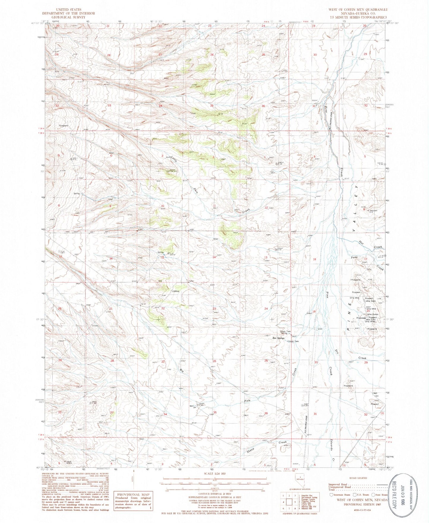 Classic USGS West of Coffin Mountain Nevada 7.5'x7.5' Topo Map Image