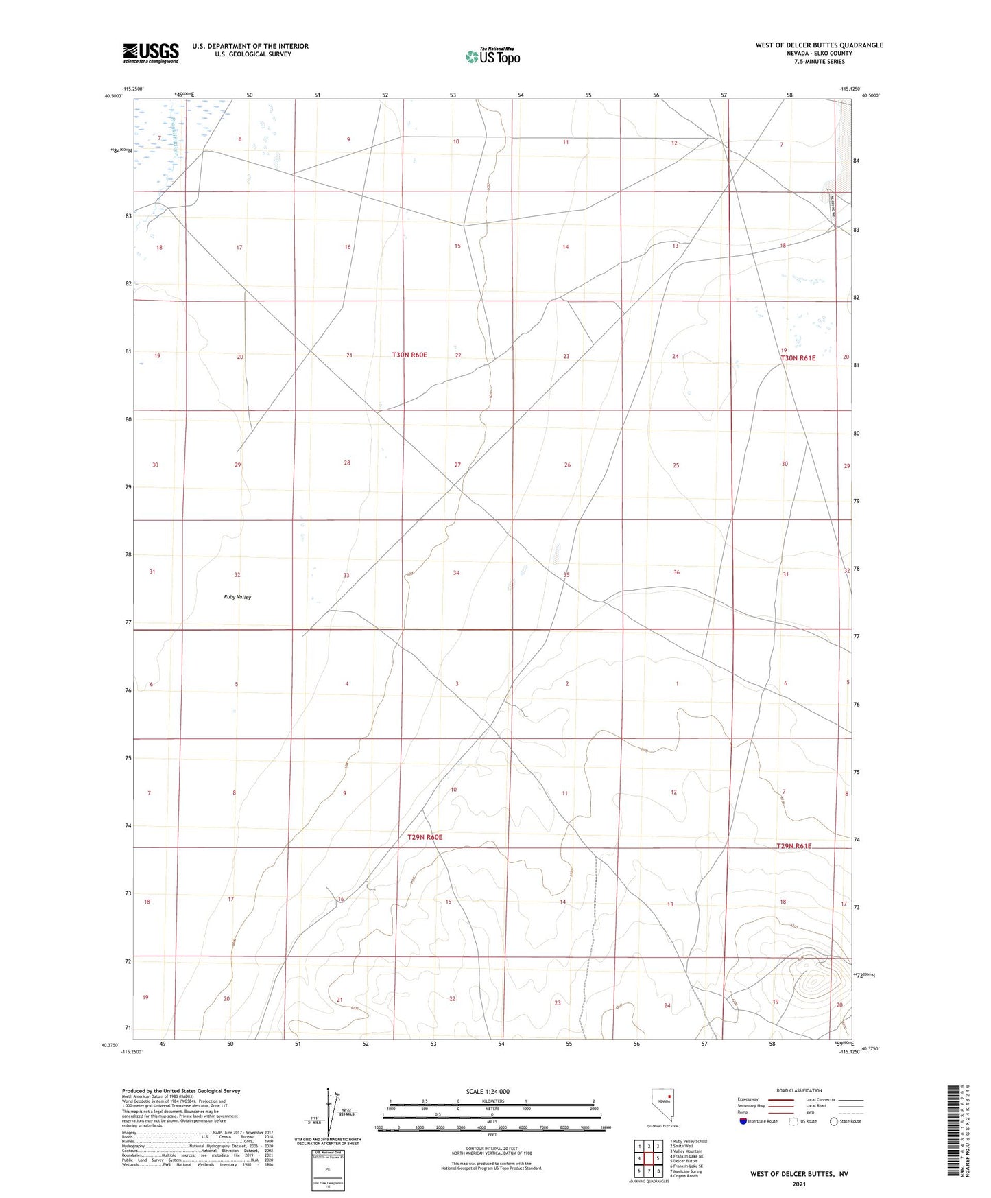West of Delcer Buttes Nevada US Topo Map Image
