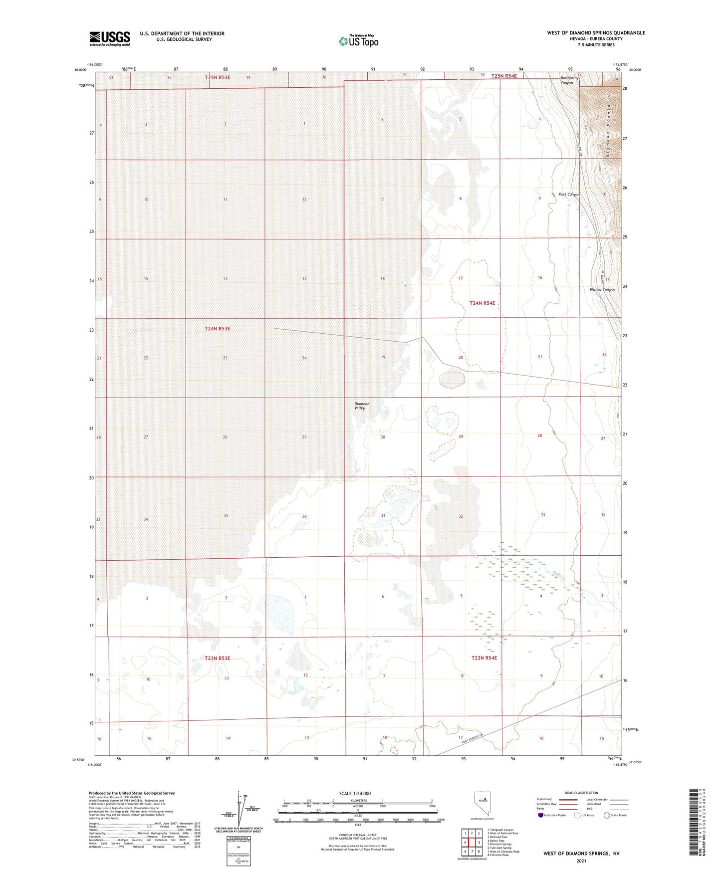 West of Diamond Springs Nevada US Topo Map Image