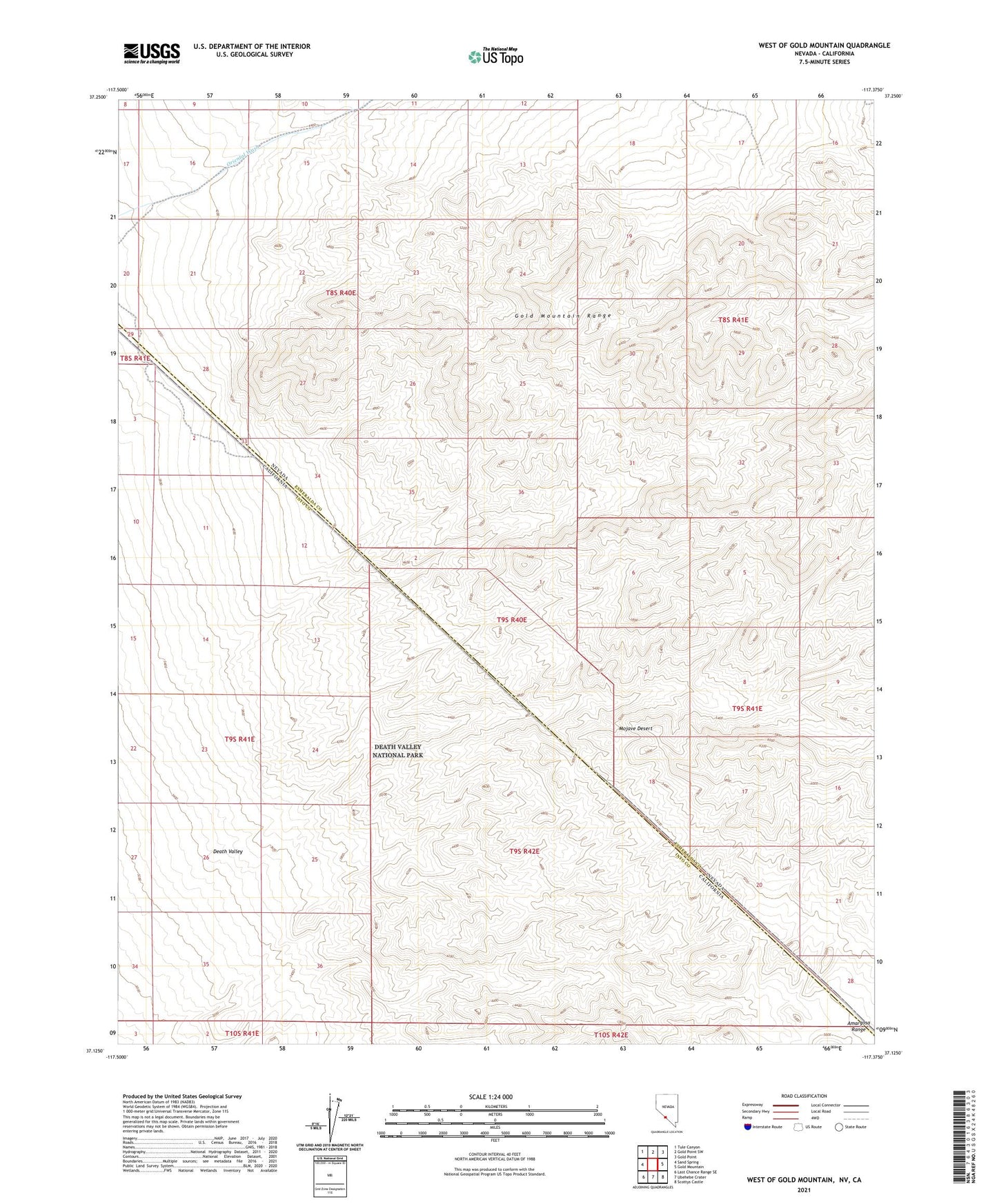 West of Gold Mountain Nevada US Topo Map Image