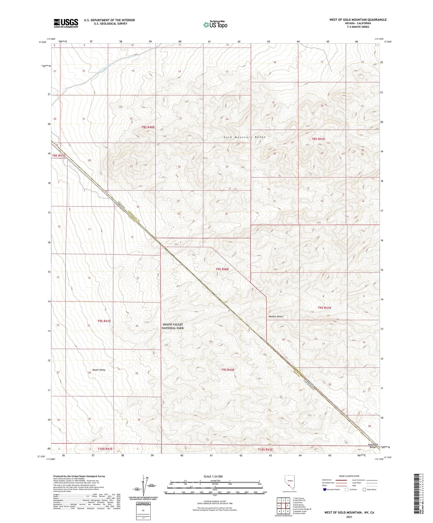 West of Gold Mountain Nevada US Topo Map Image