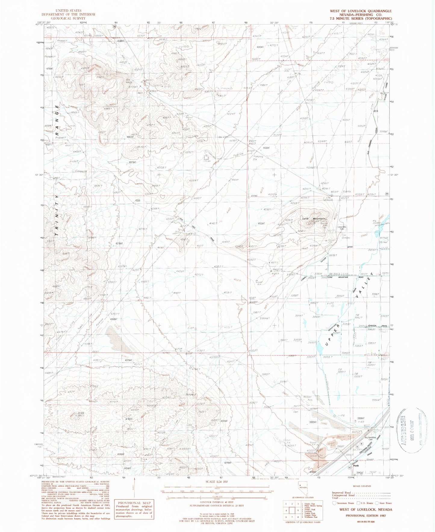 Classic USGS West of Lovelock Nevada 7.5'x7.5' Topo Map Image