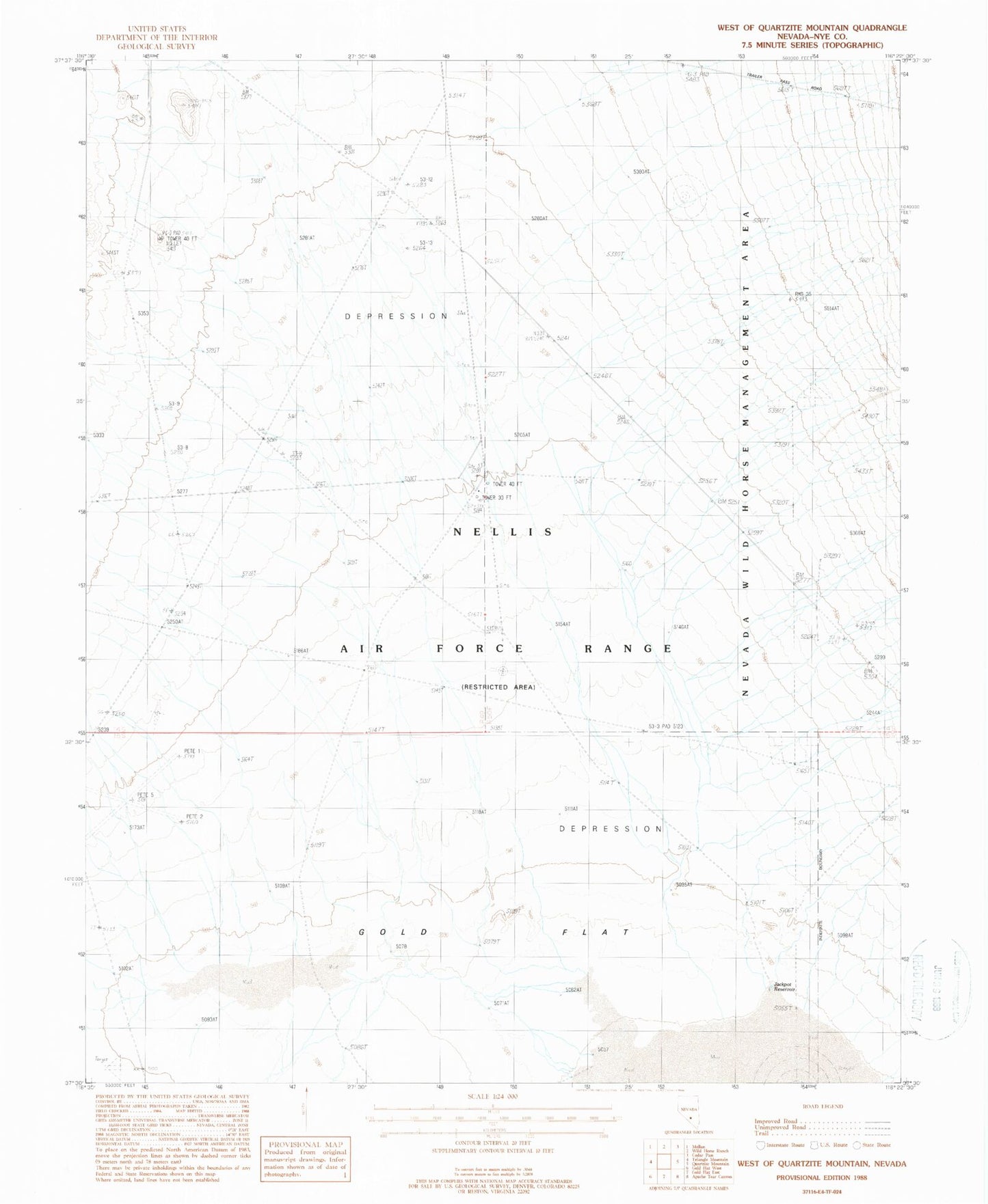 Classic USGS West of Quartzite Mountain Nevada 7.5'x7.5' Topo Map Image