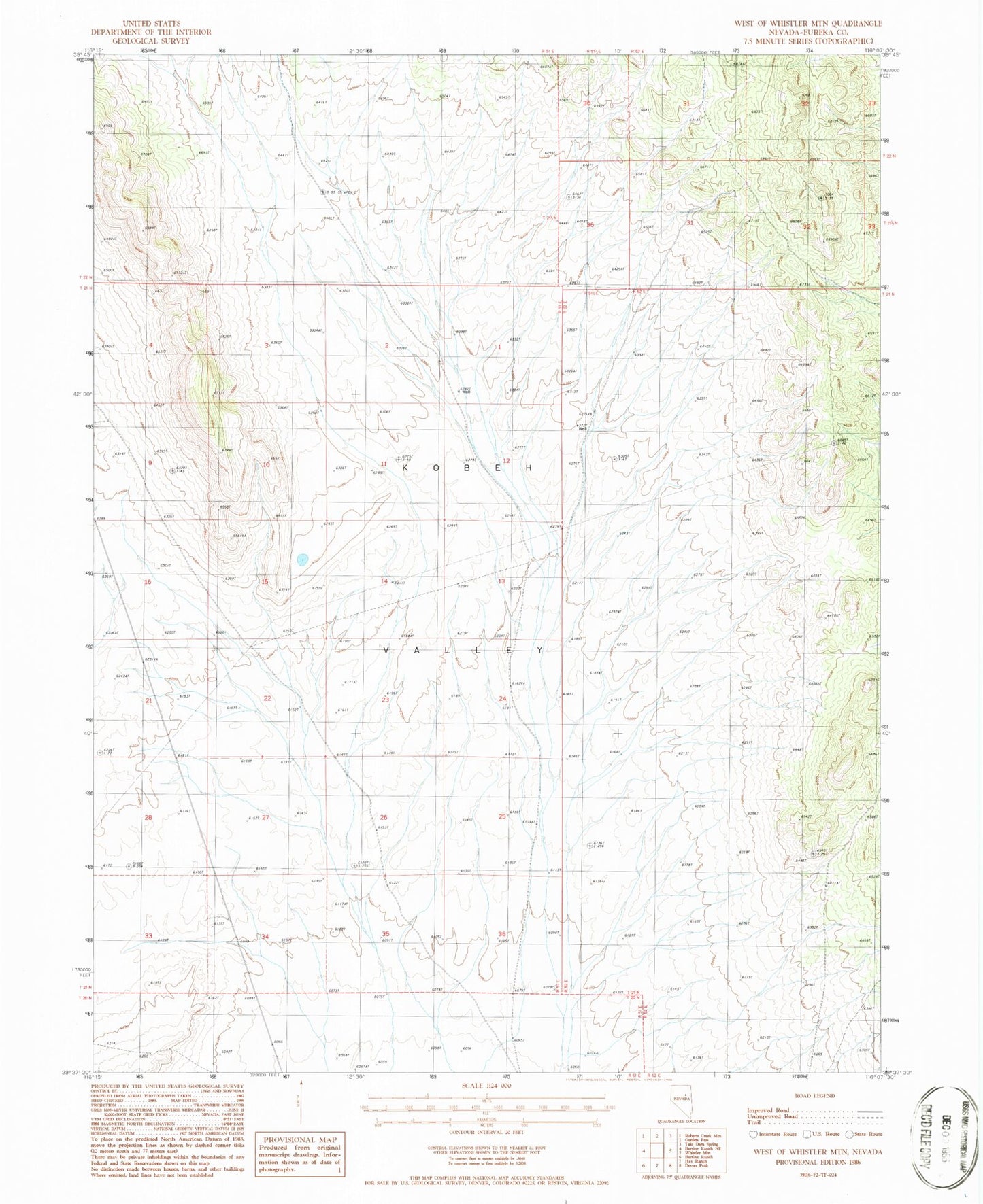 Classic USGS West of Whistler Mountain Nevada 7.5'x7.5' Topo Map Image
