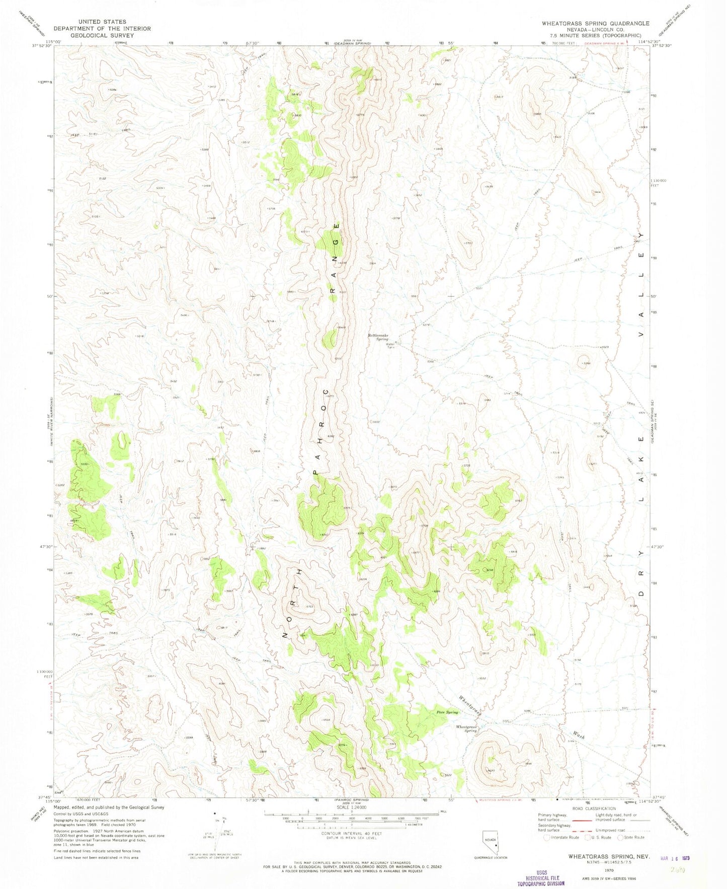Classic USGS Wheatgrass Spring Nevada 7.5'x7.5' Topo Map Image