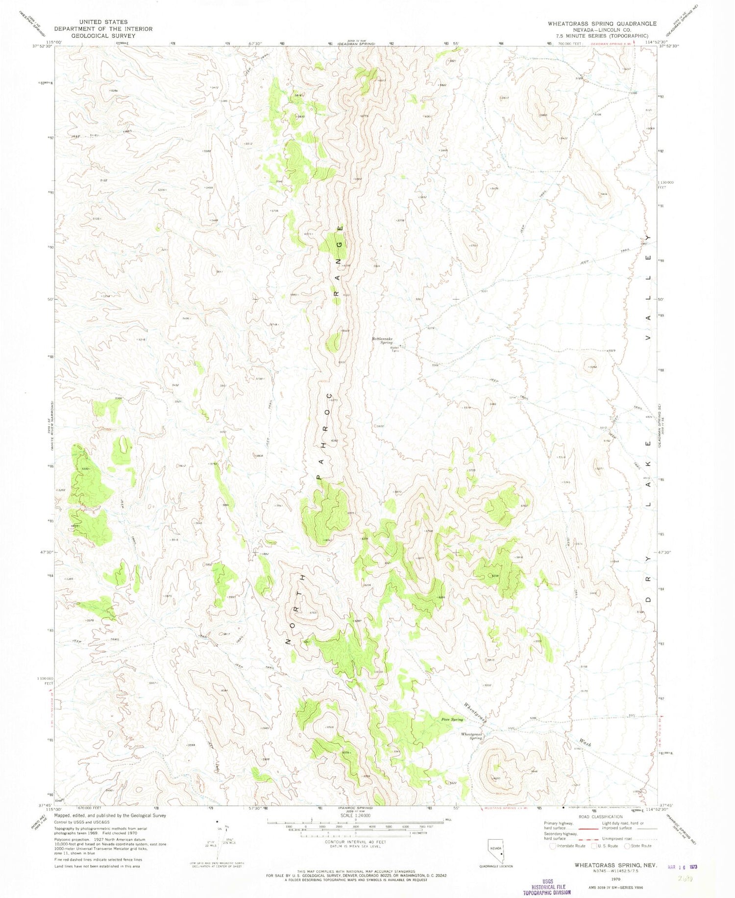 Classic USGS Wheatgrass Spring Nevada 7.5'x7.5' Topo Map Image