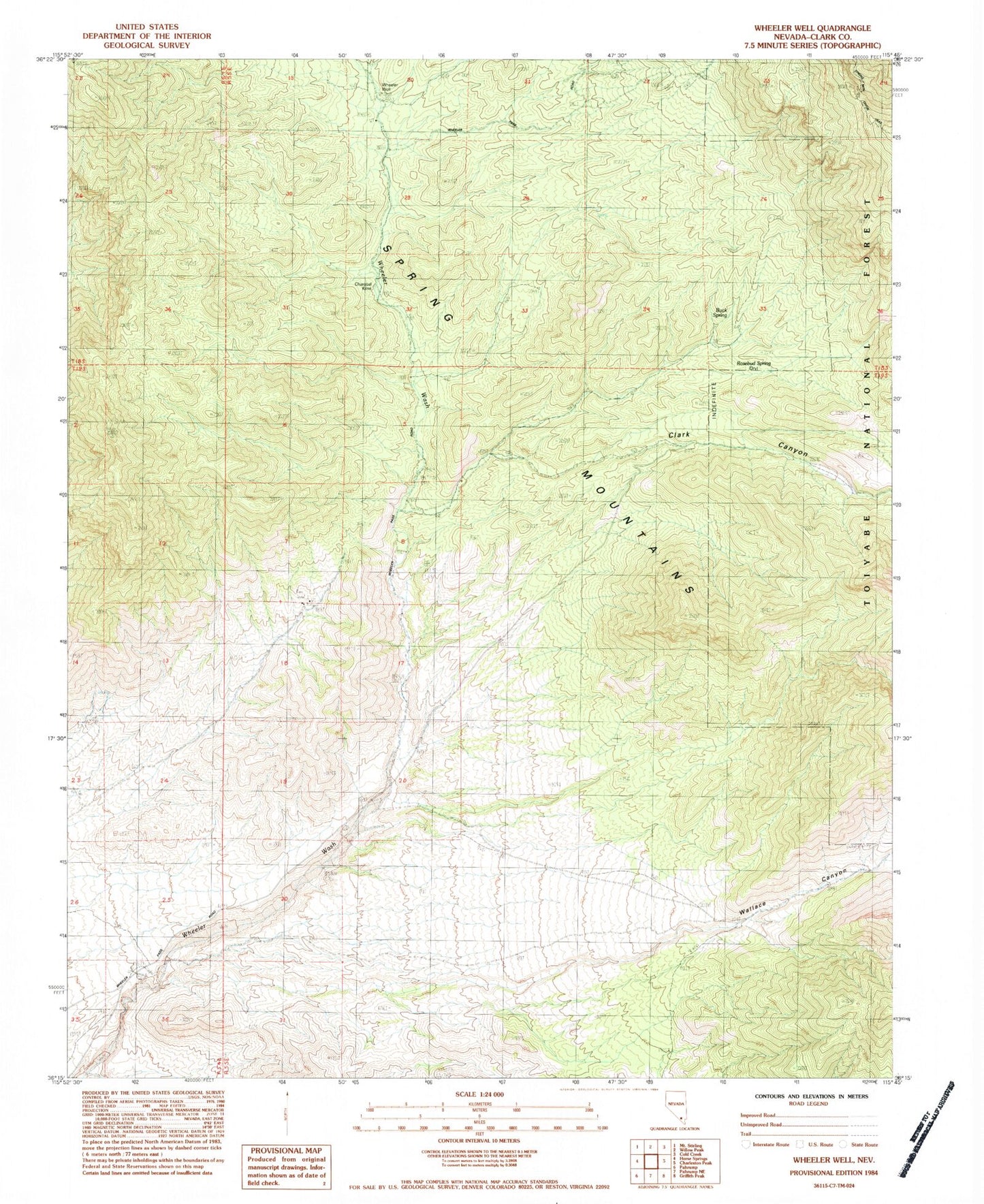 Classic USGS Wheeler Well Nevada 7.5'x7.5' Topo Map Image