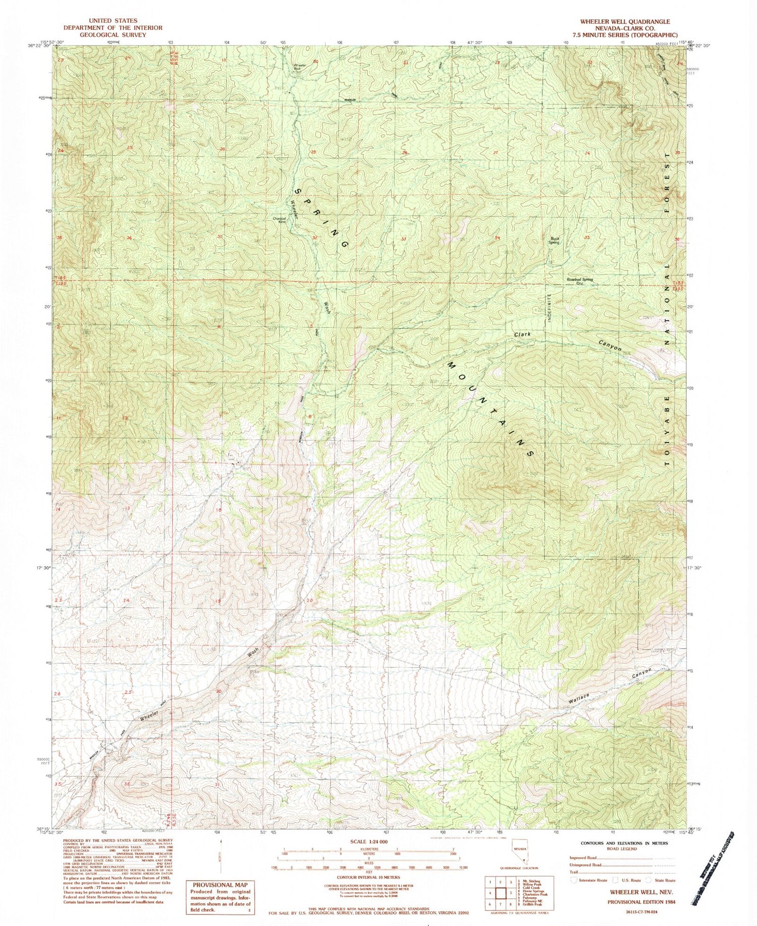 Classic USGS Wheeler Well Nevada 7.5'x7.5' Topo Map Image
