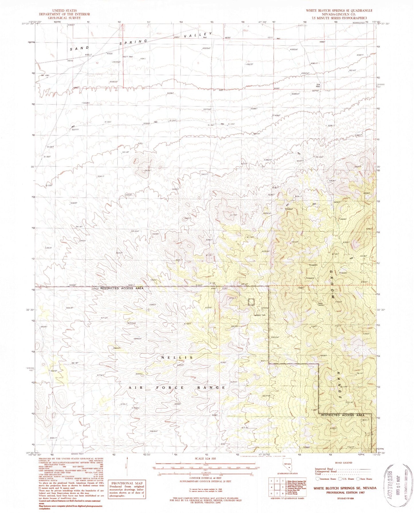 Classic USGS White Blotch Springs SE Nevada 7.5'x7.5' Topo Map Image