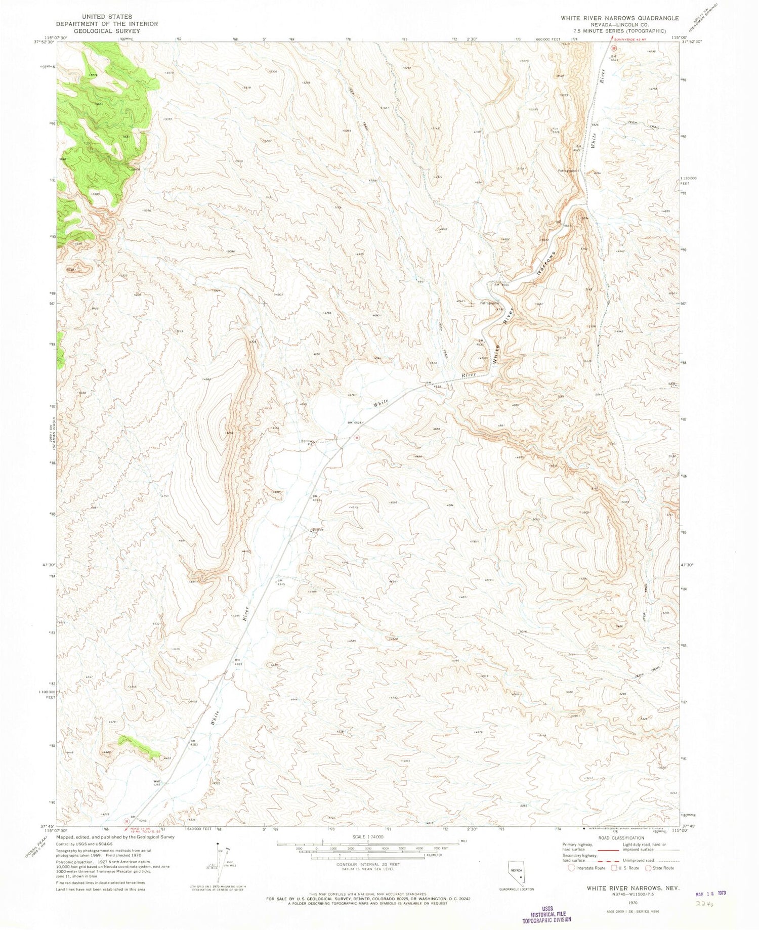 Classic USGS White River Narrows Nevada 7.5'x7.5' Topo Map Image