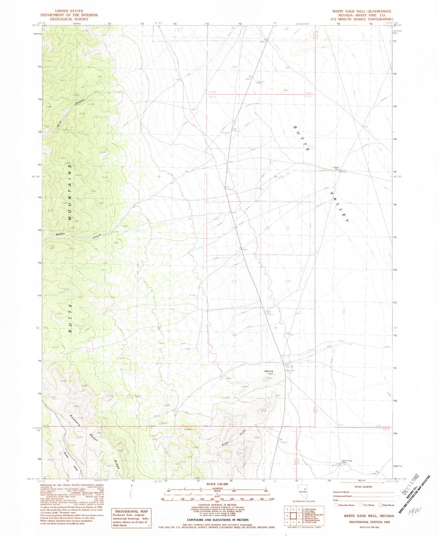 Classic USGS White Sage Well Nevada 7.5'x7.5' Topo Map Image