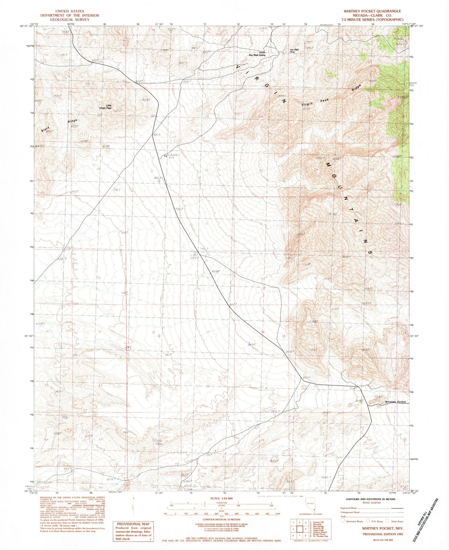 Classic USGS Whitney Pocket Nevada 7.5'x7.5' Topo Map Image