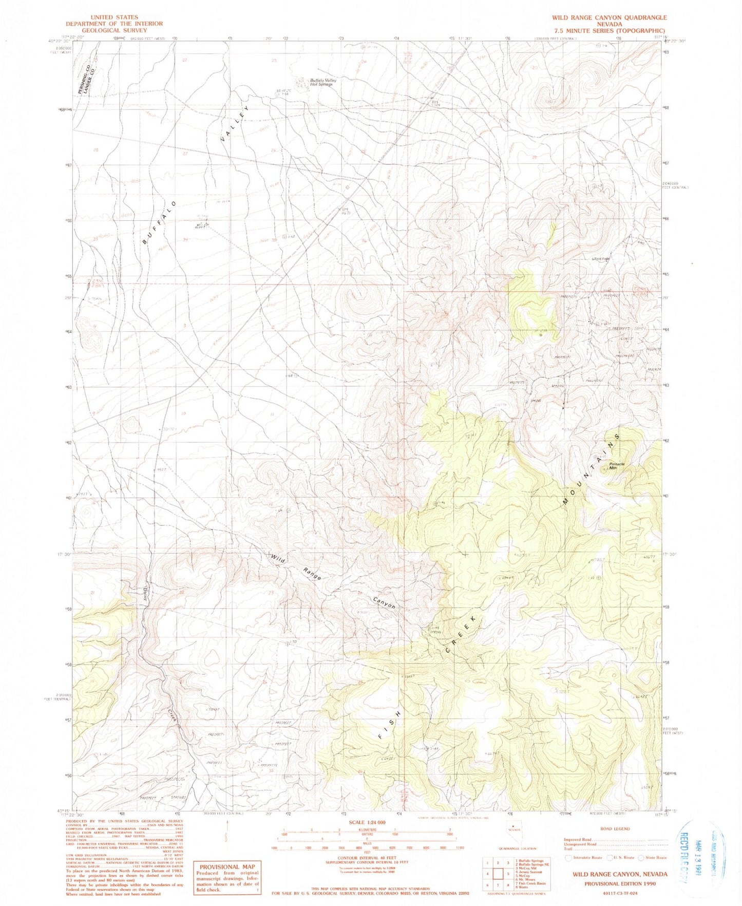 Classic USGS Wild Range Canyon Nevada 7.5'x7.5' Topo Map Image