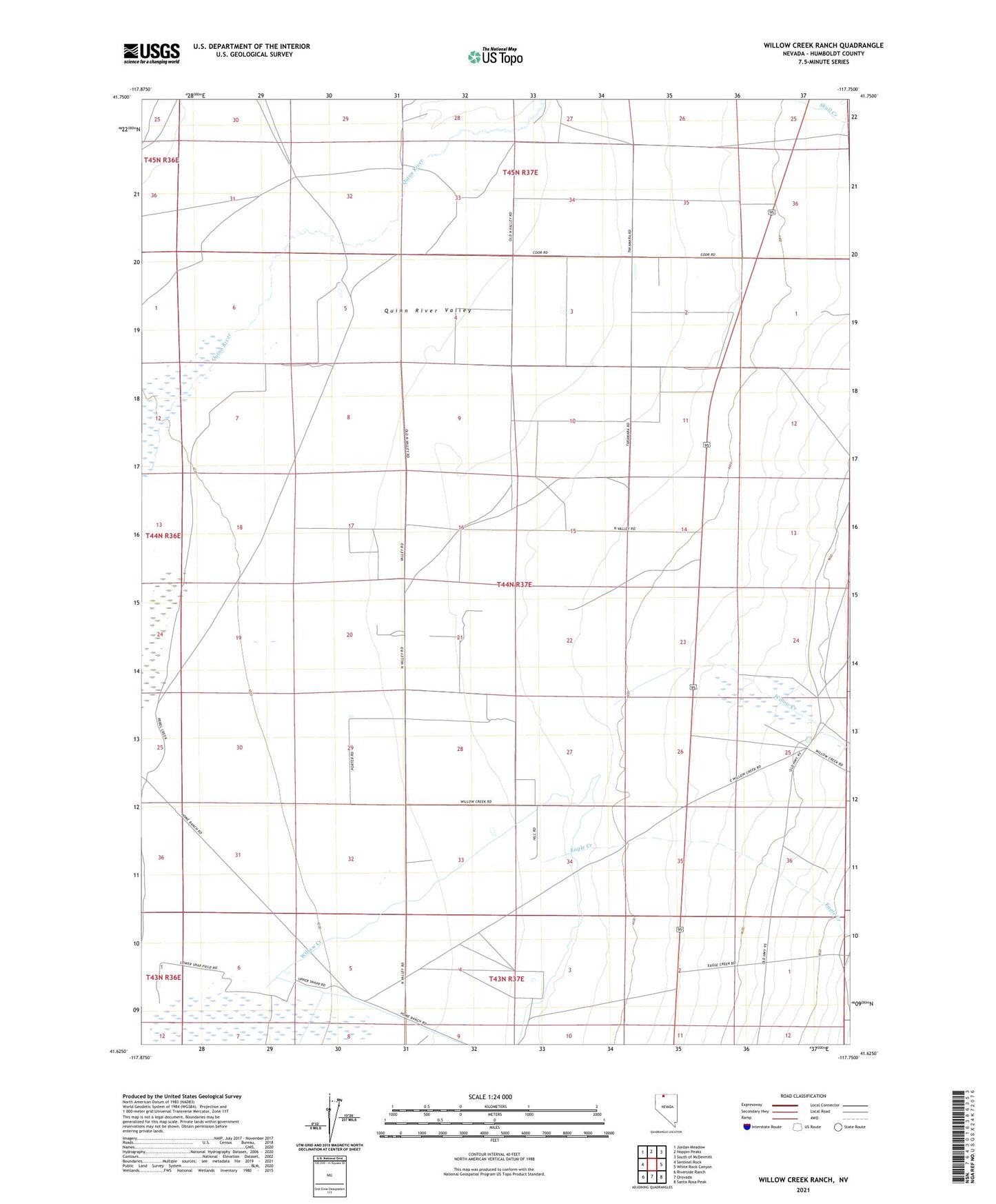 Willow Creek Ranch Nevada US Topo Map Image
