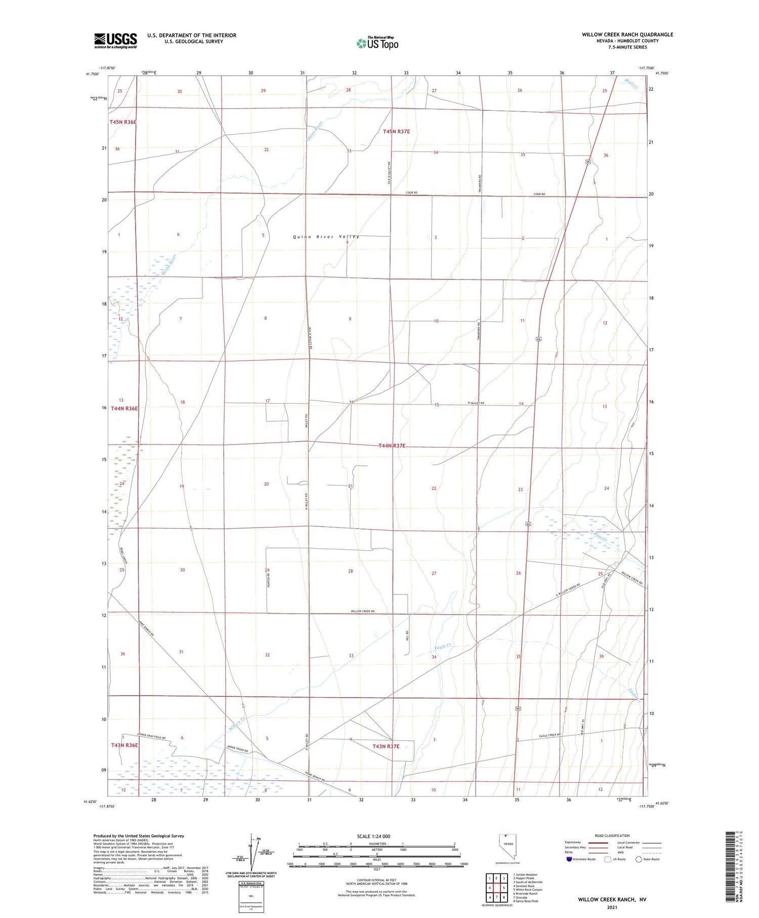 Willow Creek Ranch Nevada US Topo Map Image