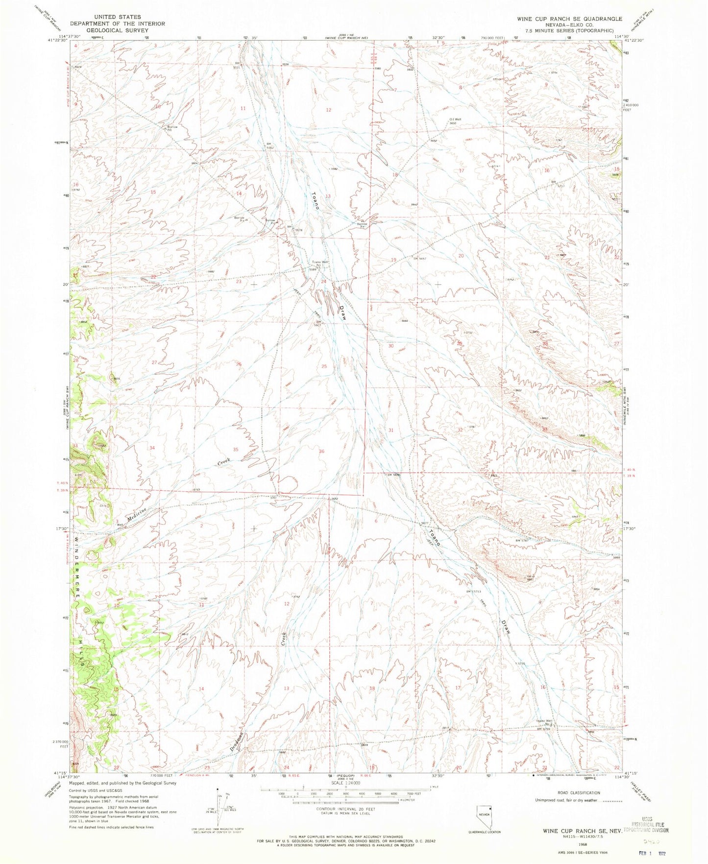 Classic USGS Wine Cup Ranch SE Nevada 7.5'x7.5' Topo Map Image