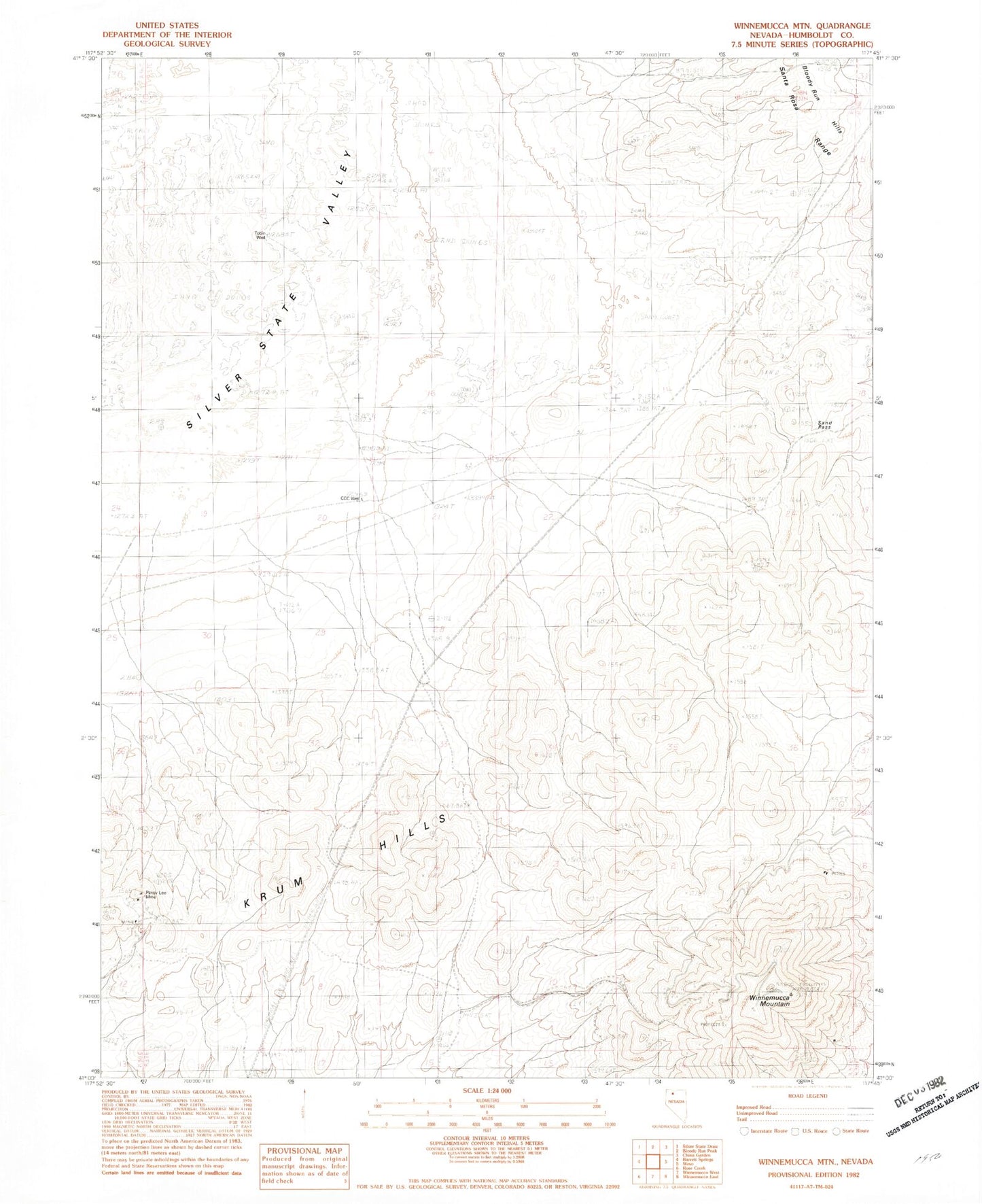 Classic USGS Winnemucca Mountain Nevada 7.5'x7.5' Topo Map Image
