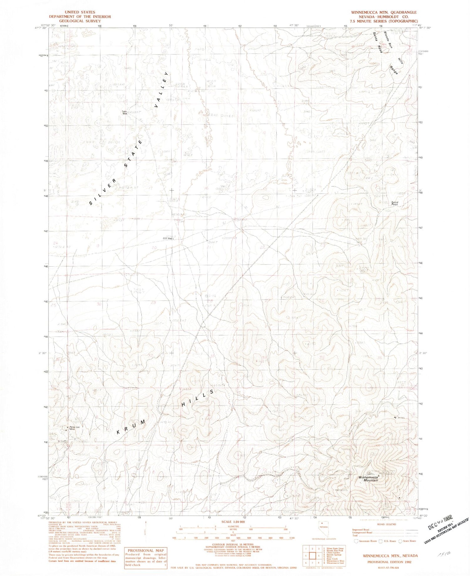 Classic USGS Winnemucca Mountain Nevada 7.5'x7.5' Topo Map Image