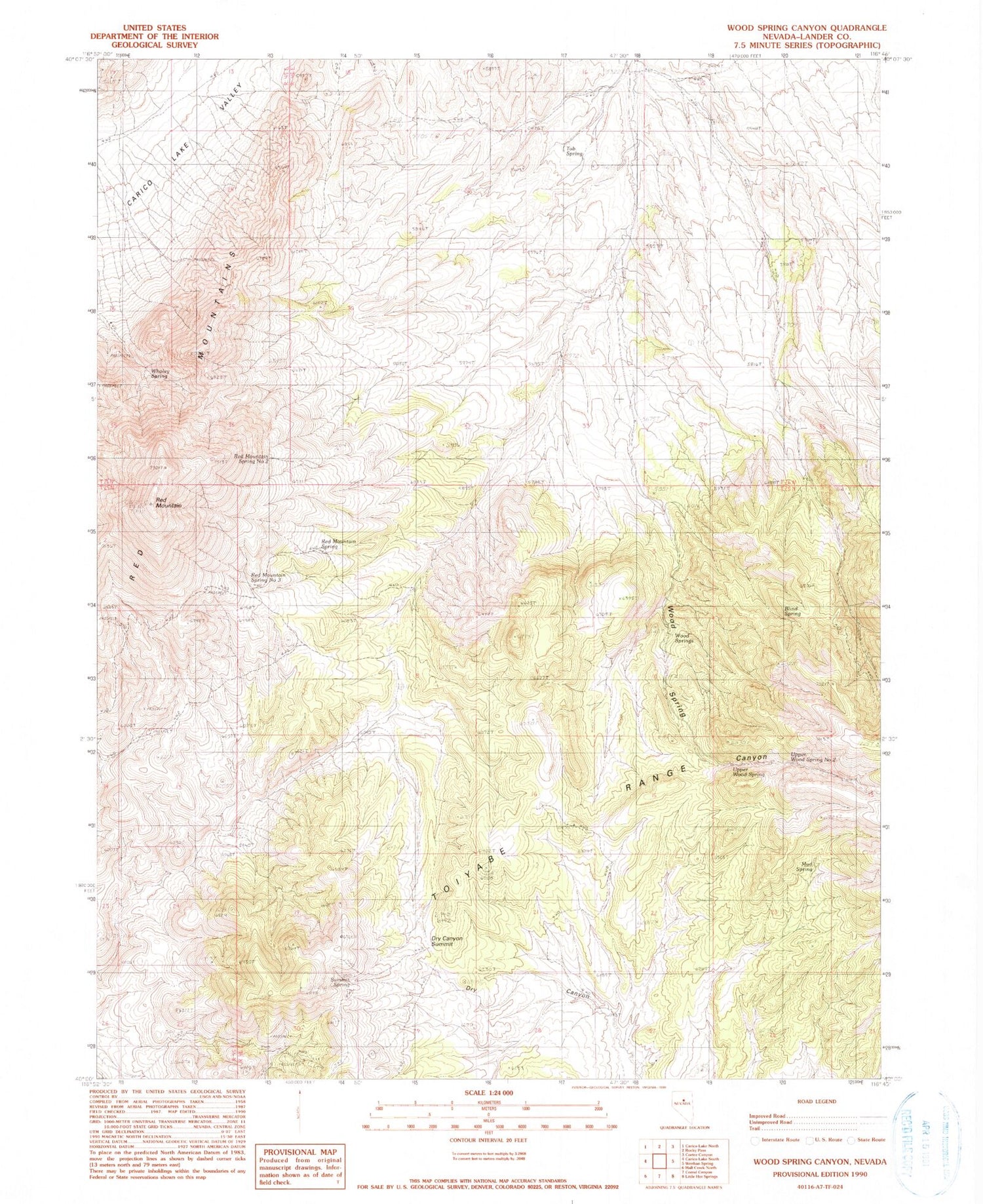 Classic USGS Wood Spring Canyon Nevada 7.5'x7.5' Topo Map Image