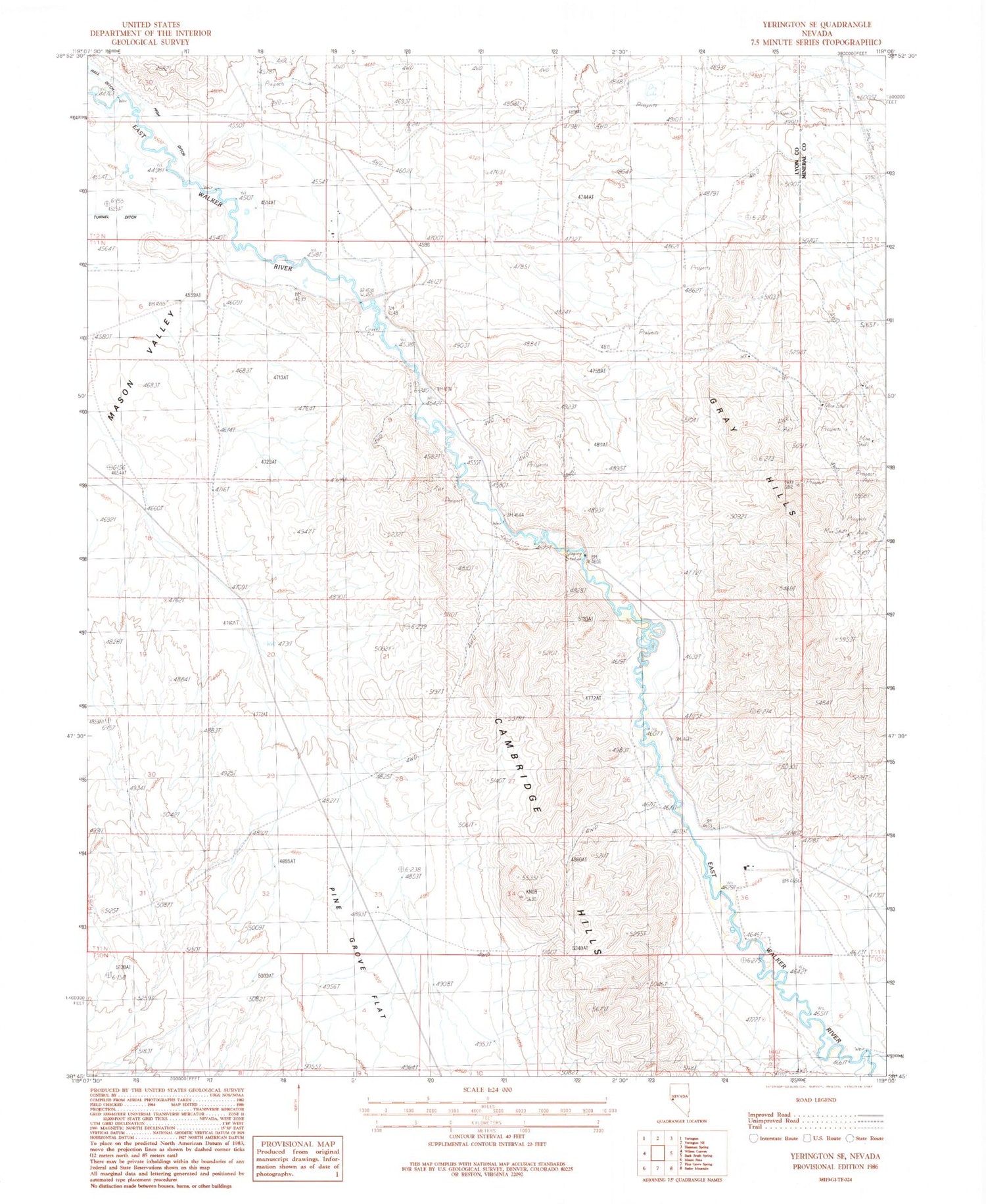 Classic USGS Yerington SE Nevada 7.5'x7.5' Topo Map Image