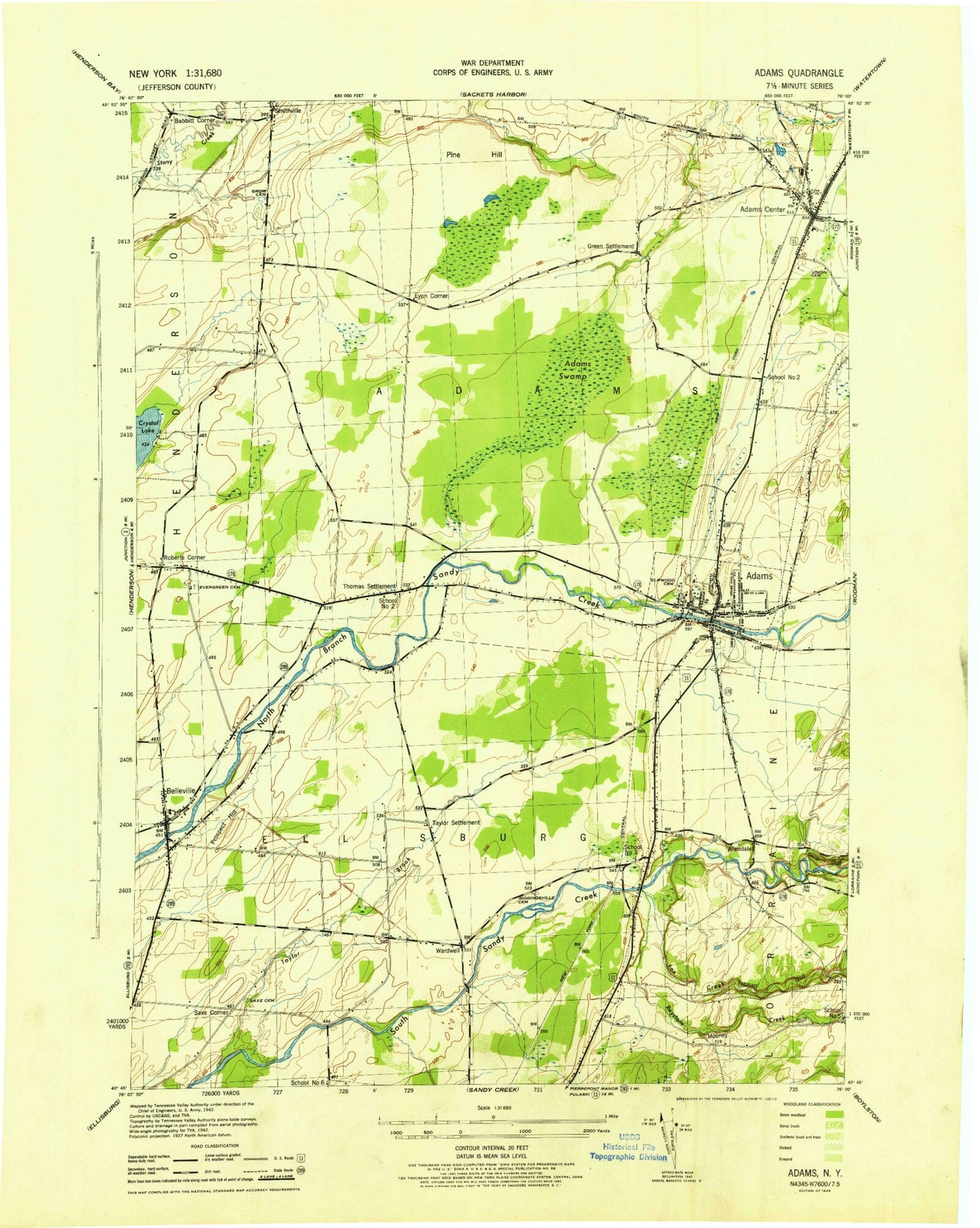Classic USGS Adams New York 7.5'x7.5' Topo Map Image