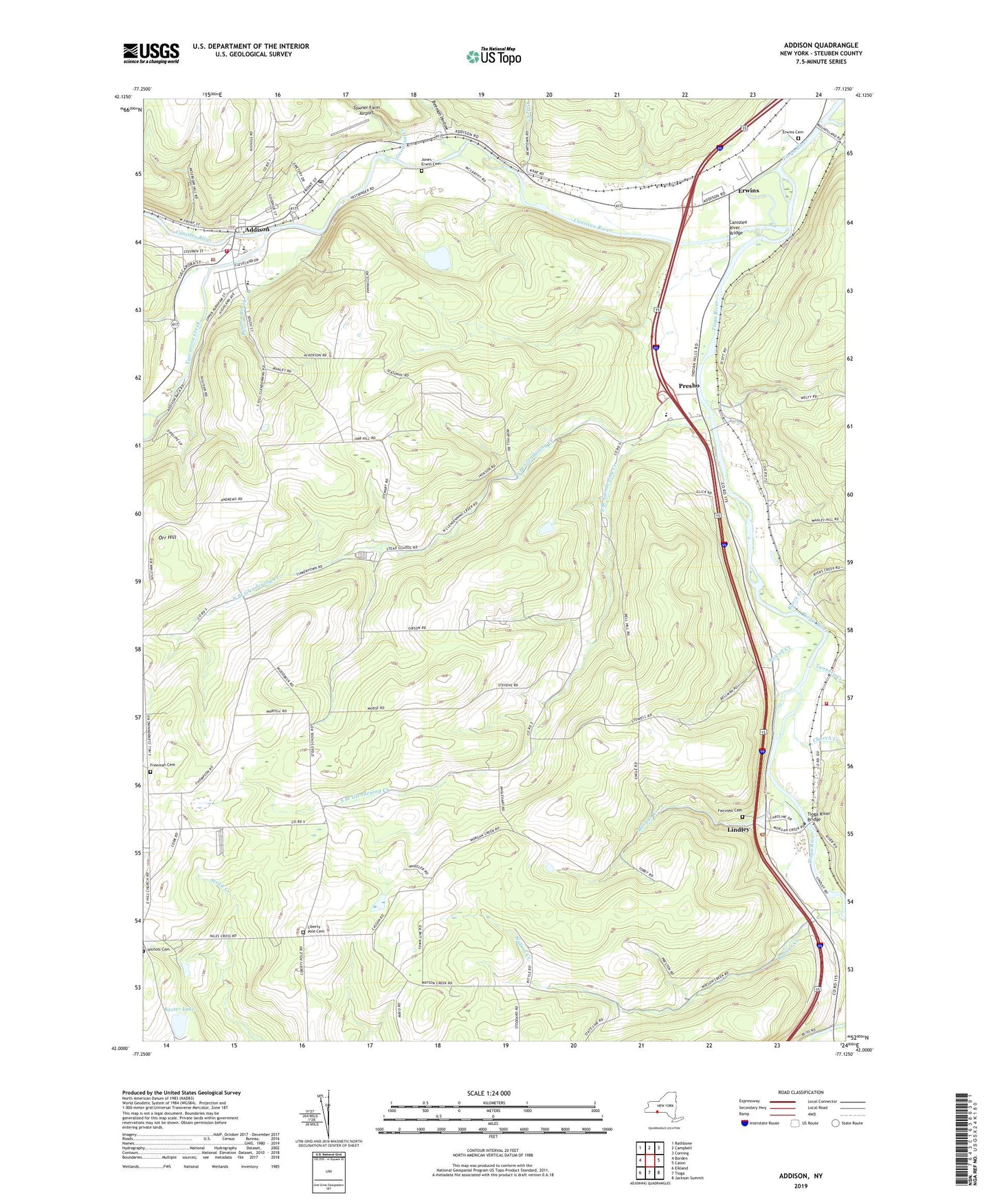 Addison New York US Topo Map Image
