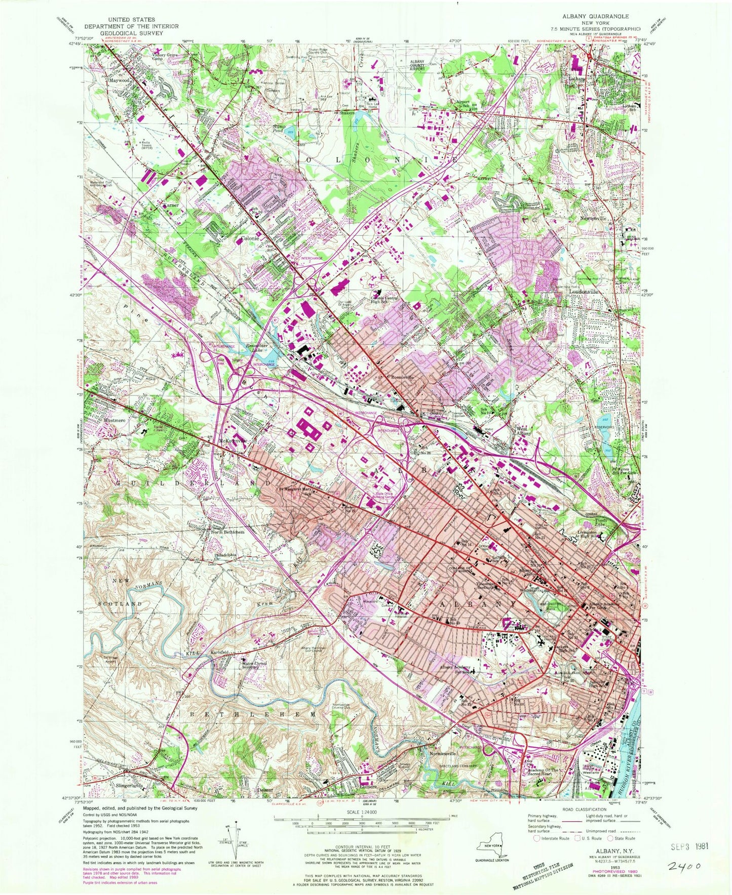 Classic USGS Albany New York 7.5'x7.5' Topo Map Image