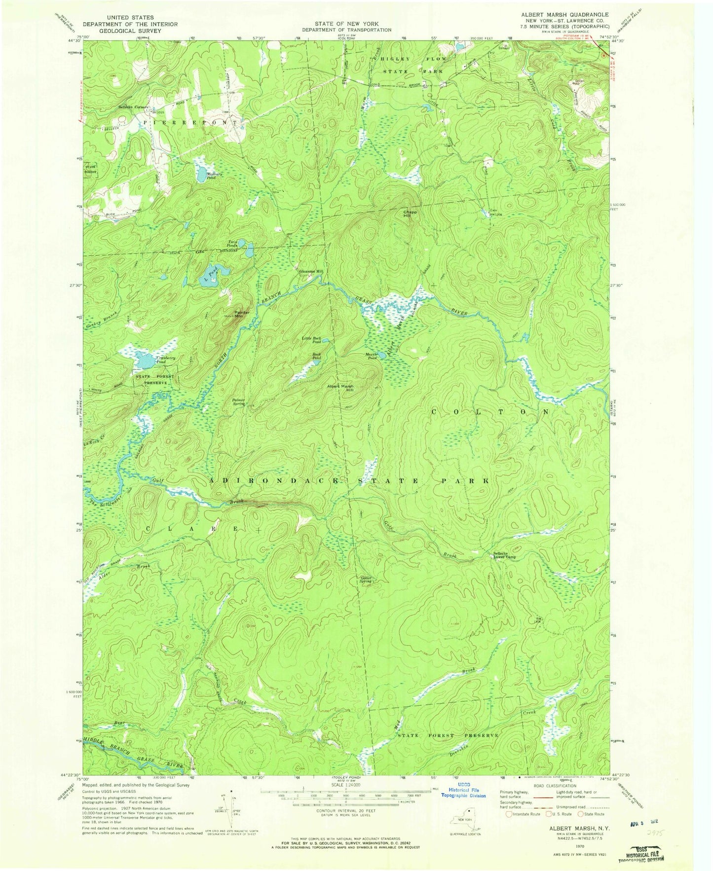 Classic USGS Albert Marsh New York 7.5'x7.5' Topo Map Image