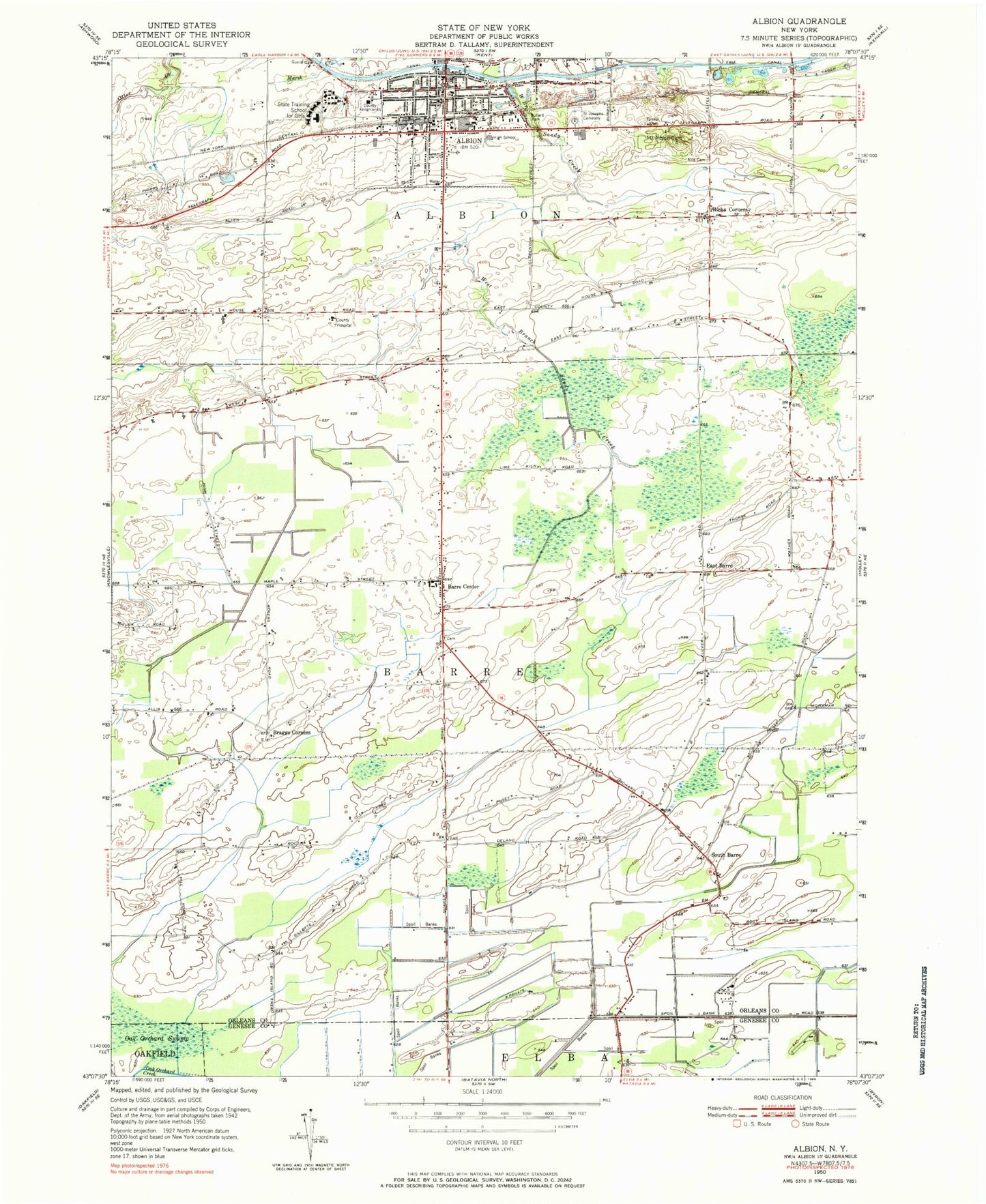 Classic USGS Albion New York 7.5'x7.5' Topo Map Image