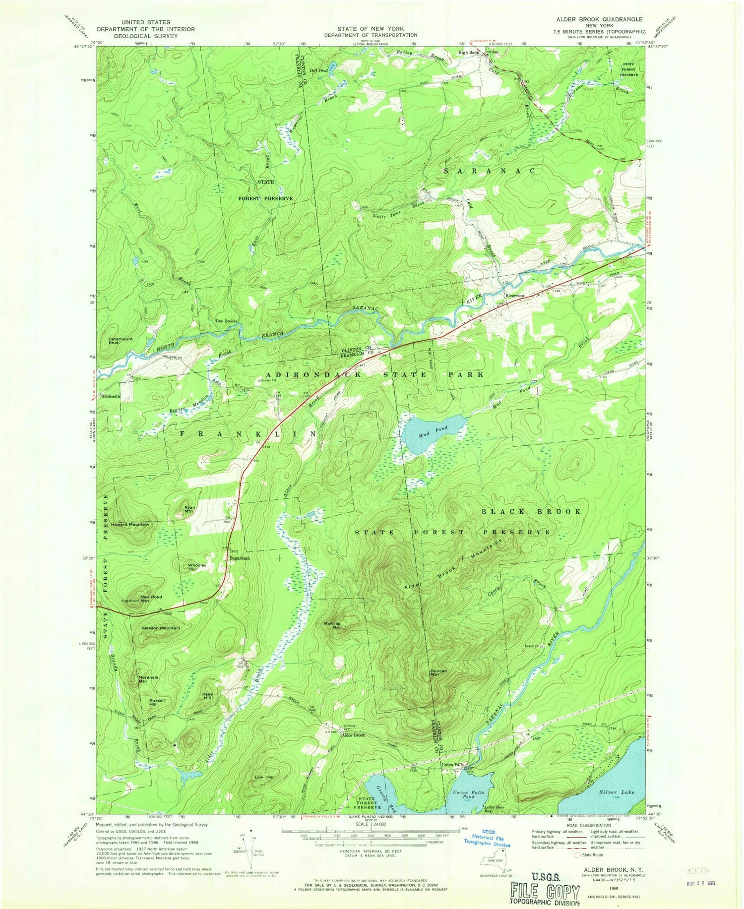 Classic USGS Alder Brook New York 7.5'x7.5' Topo Map Image