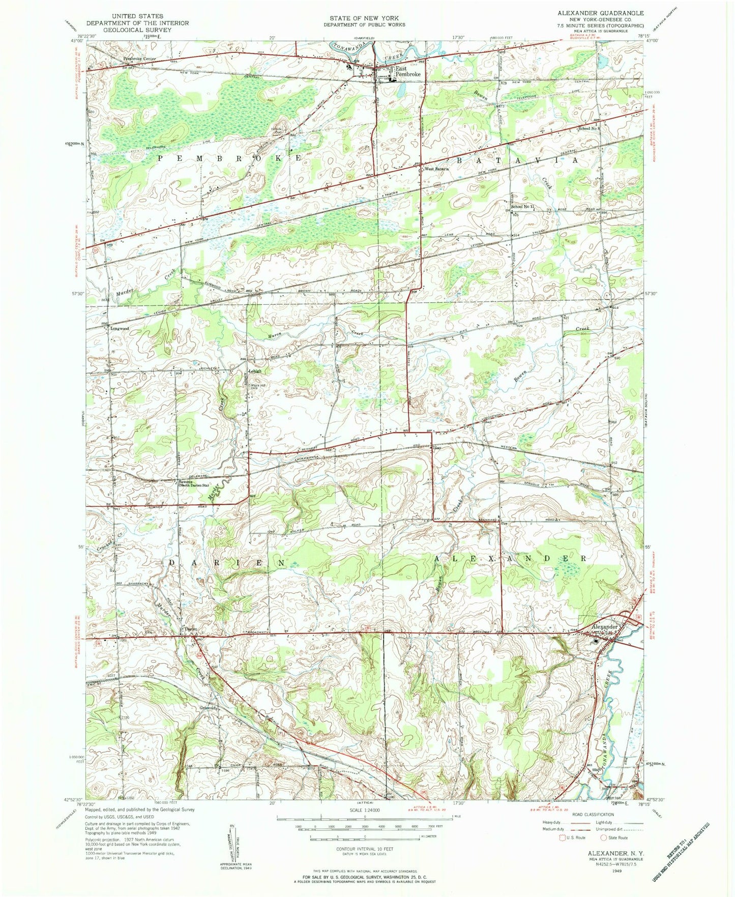 Classic USGS Alexander New York 7.5'x7.5' Topo Map Image