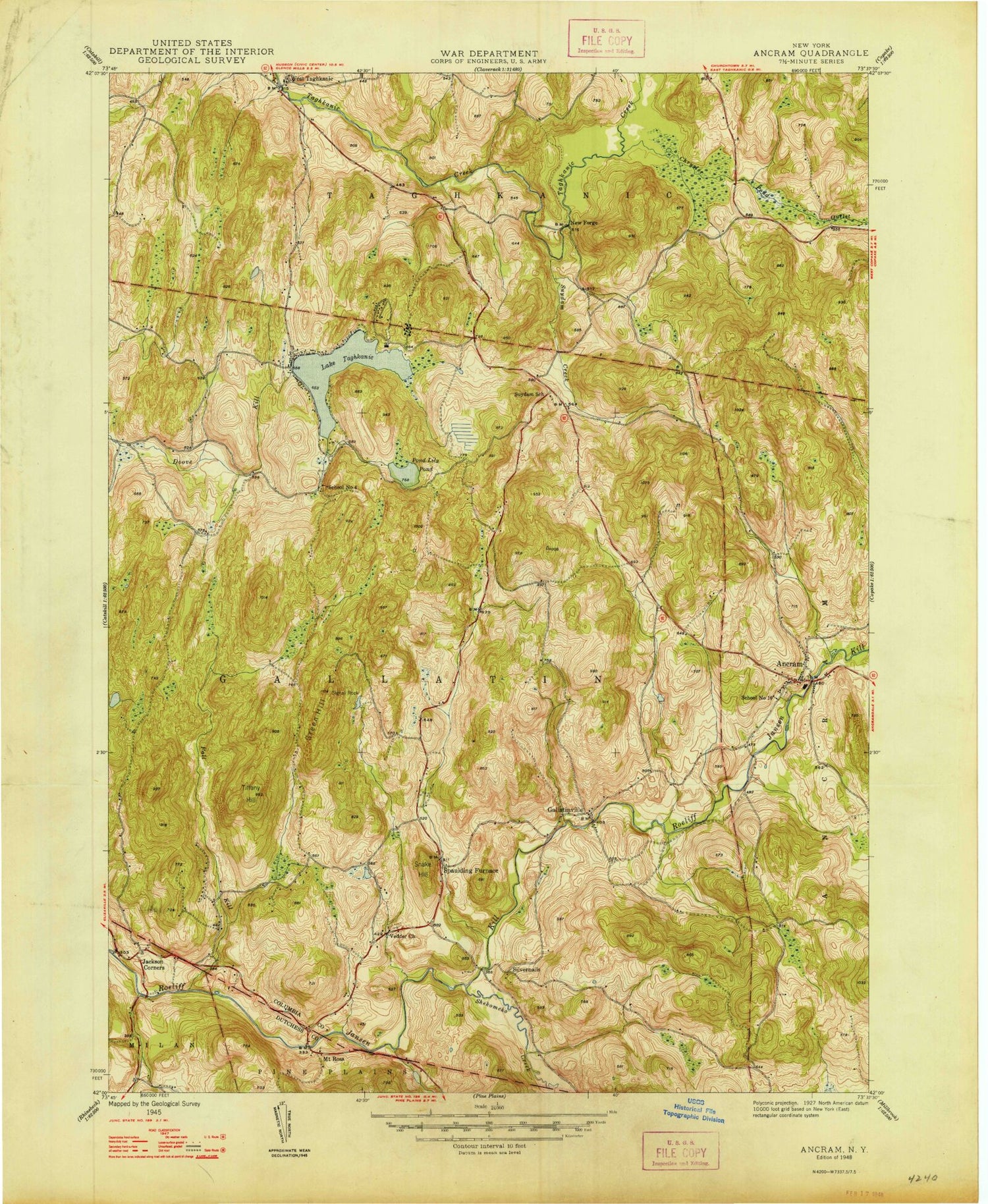 Classic USGS Ancram New York 7.5'x7.5' Topo Map Image