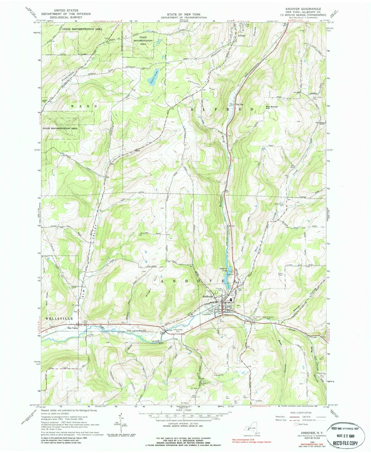 Classic USGS Andover New York 7.5'x7.5' Topo Map Image