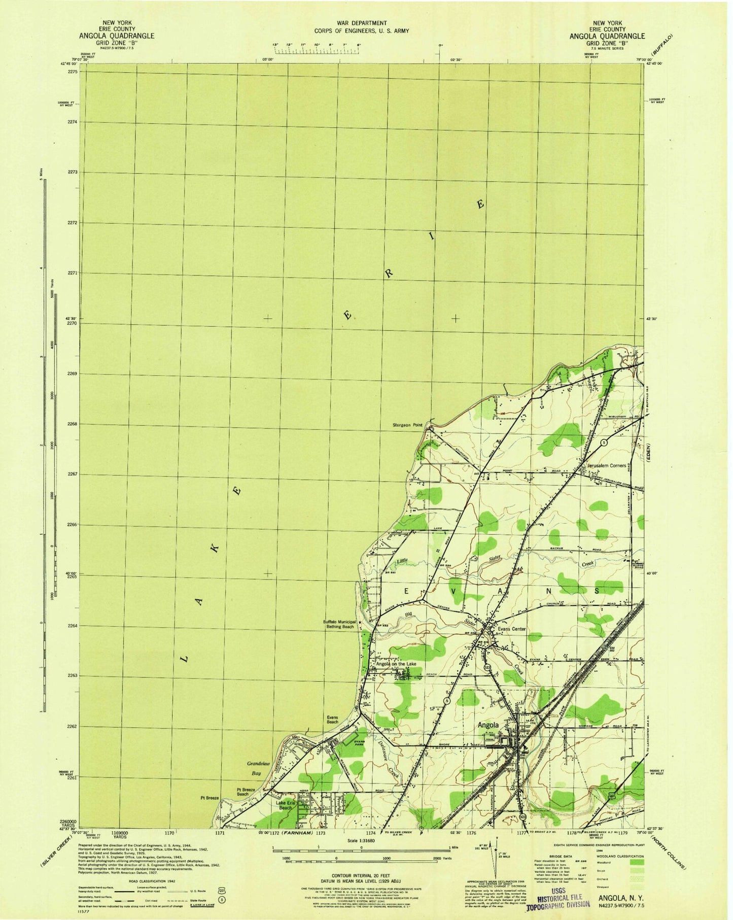 Classic USGS Angola New York 7.5'x7.5' Topo Map Image