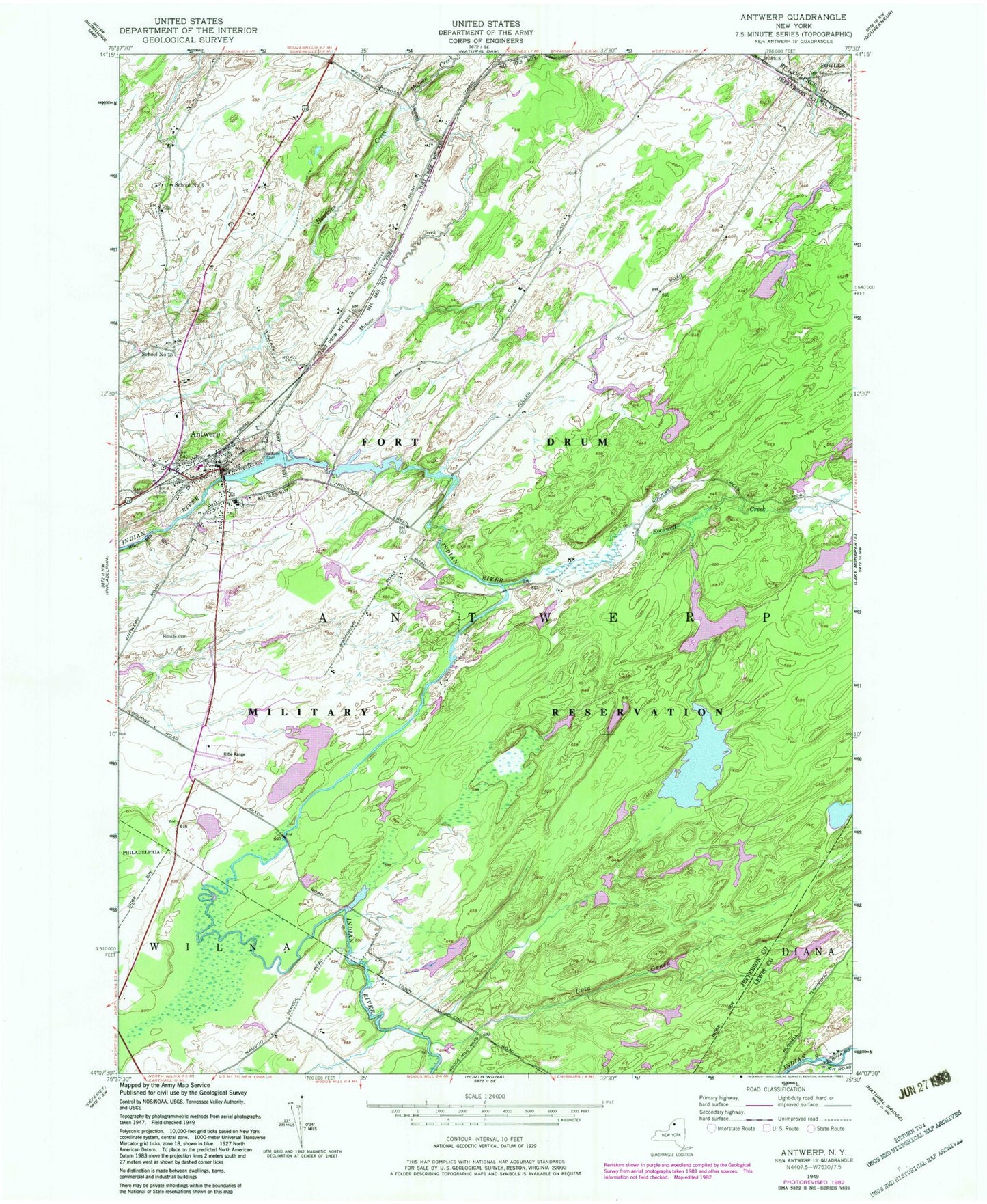 Classic USGS Antwerp New York 7.5'x7.5' Topo Map Image